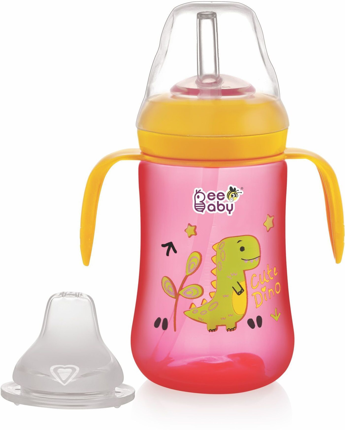 Image of Beebaby Dino 2 in 1 Spout & Straw Sippy Cup for Baby, Leak Proof Sipper, BPA Free, 300ML (Pink)