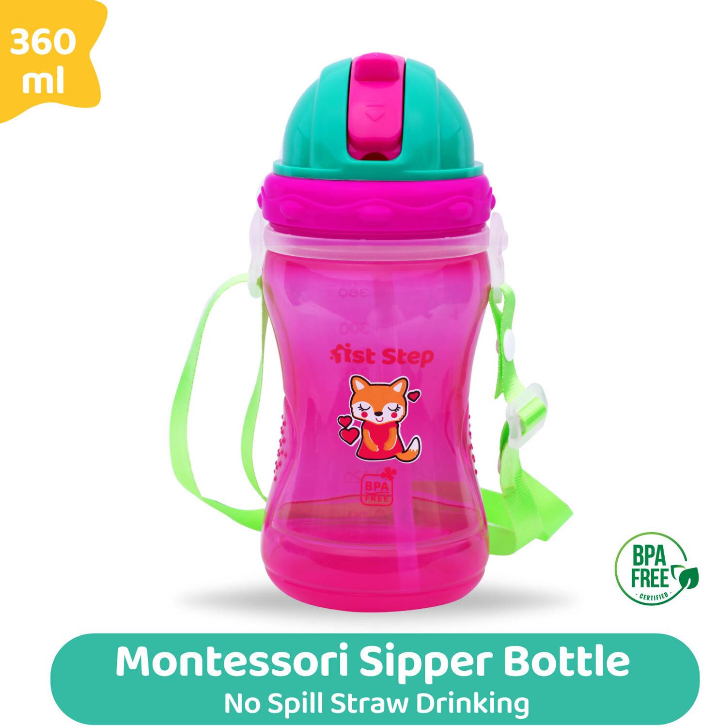 1st Step 360ml BPA Free Polypropylene Soft Straw Baby Sipper/Sippy Cup With Straps