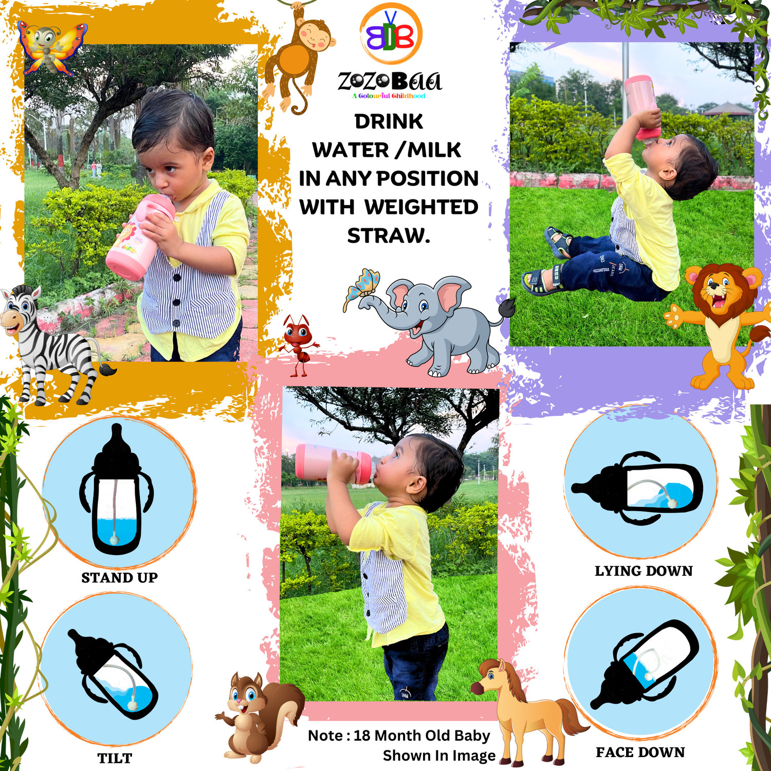 Image of Zozobaa 4in1 Thermosteel Baby Feeding Nipple, Sipper, Spout & Insulated Cap Bottle