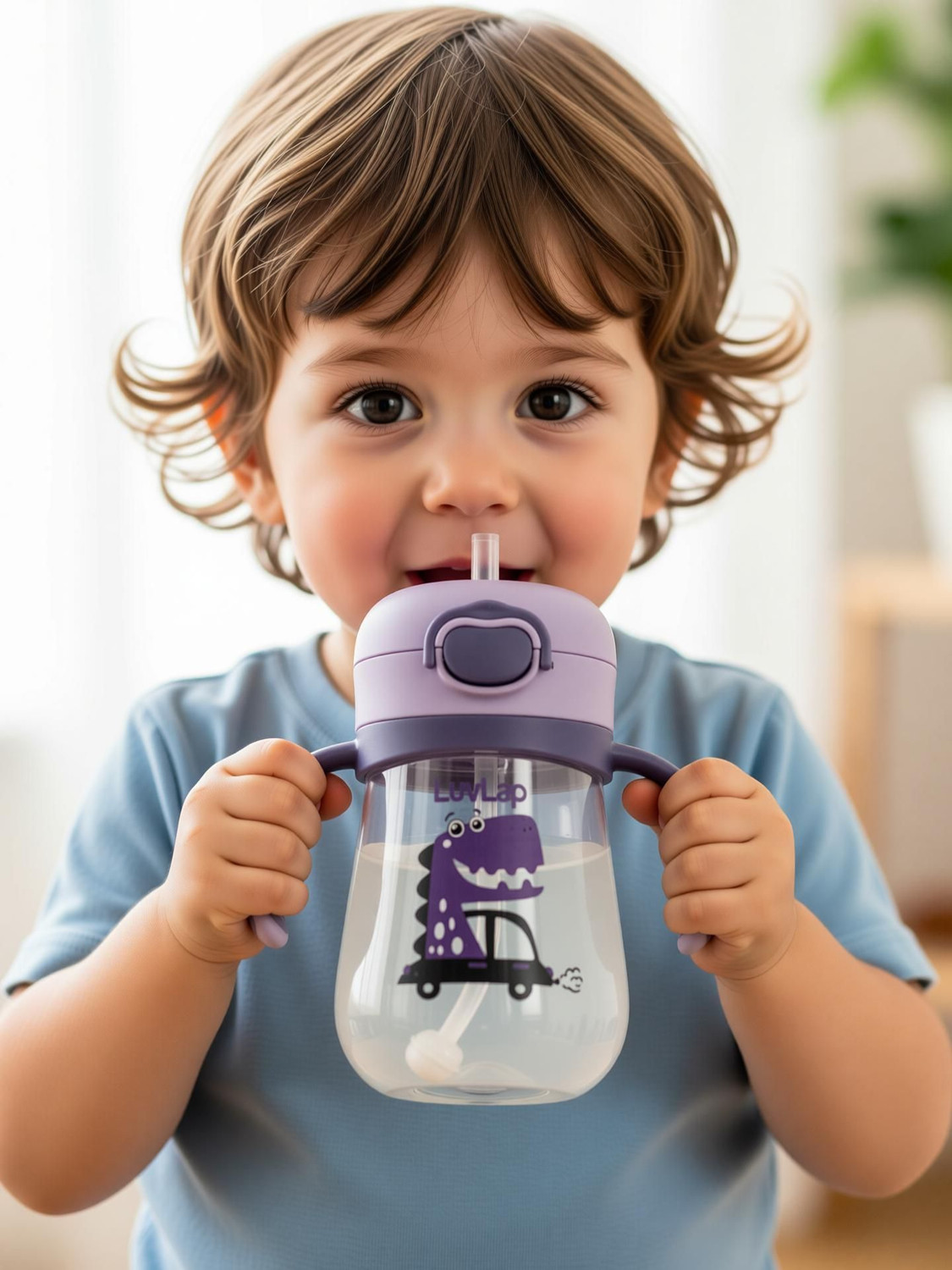 Image of LuvLap Baby Bite Resistant Soft Silicone weighted Straw Sipper Cup with Handle, 300 ml,
