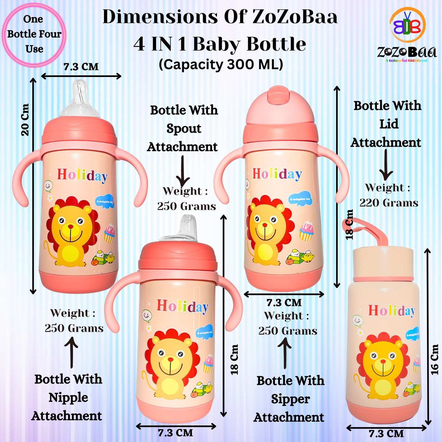 Image of Zozobaa 4in1 Thermosteel Baby Feeding Nipple, Sipper, Spout & Insulated Cap Bottle
