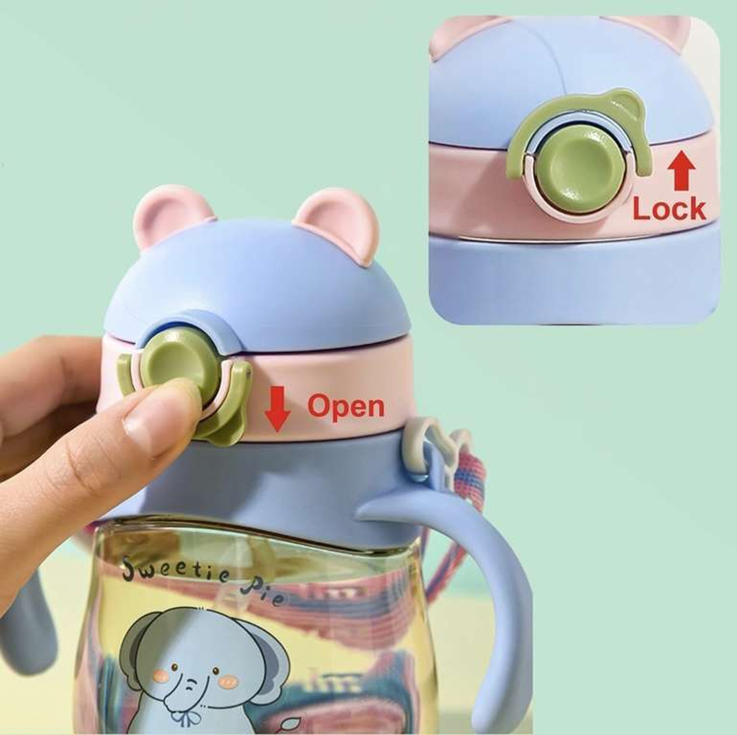 Image of Cubella wrapped in love Baby Sipper Bottle Bear Design Soft Silicone Straw with Handles & Strap