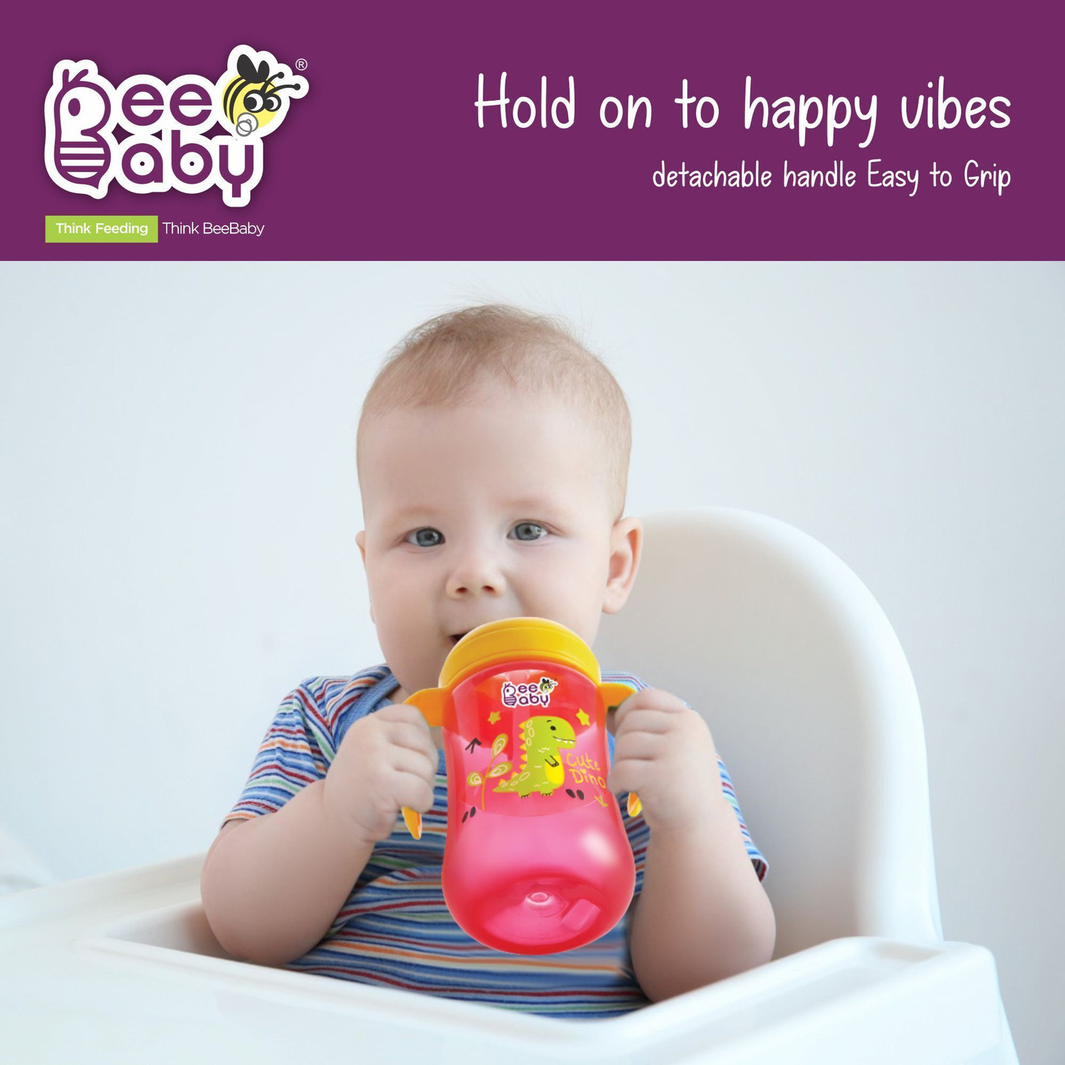 Image of Beebaby Dino 2 in 1 Spout & Straw Sippy Cup for Baby, Leak Proof Sipper, BPA Free, 300ML (Pink)
