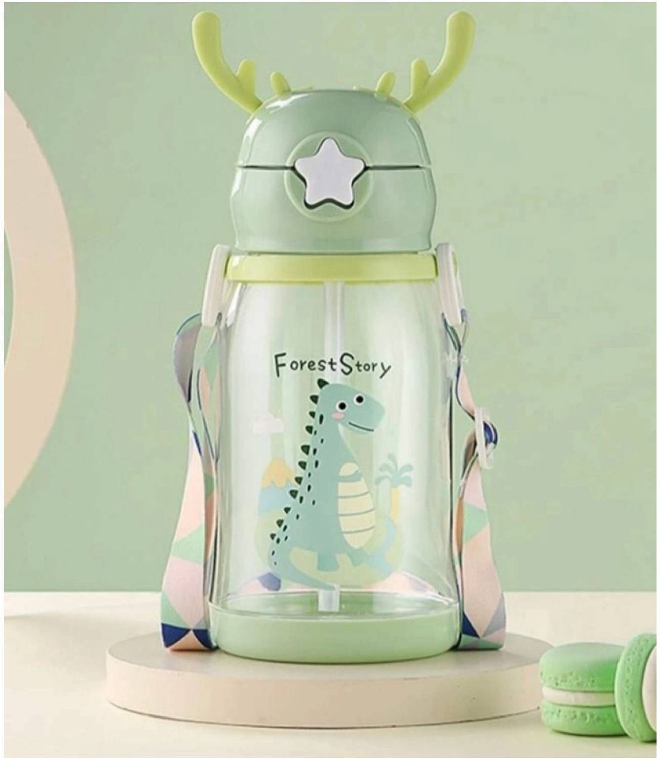 AK10ZONE Deer Horn Kids School Sipper Water Bottle with Strap