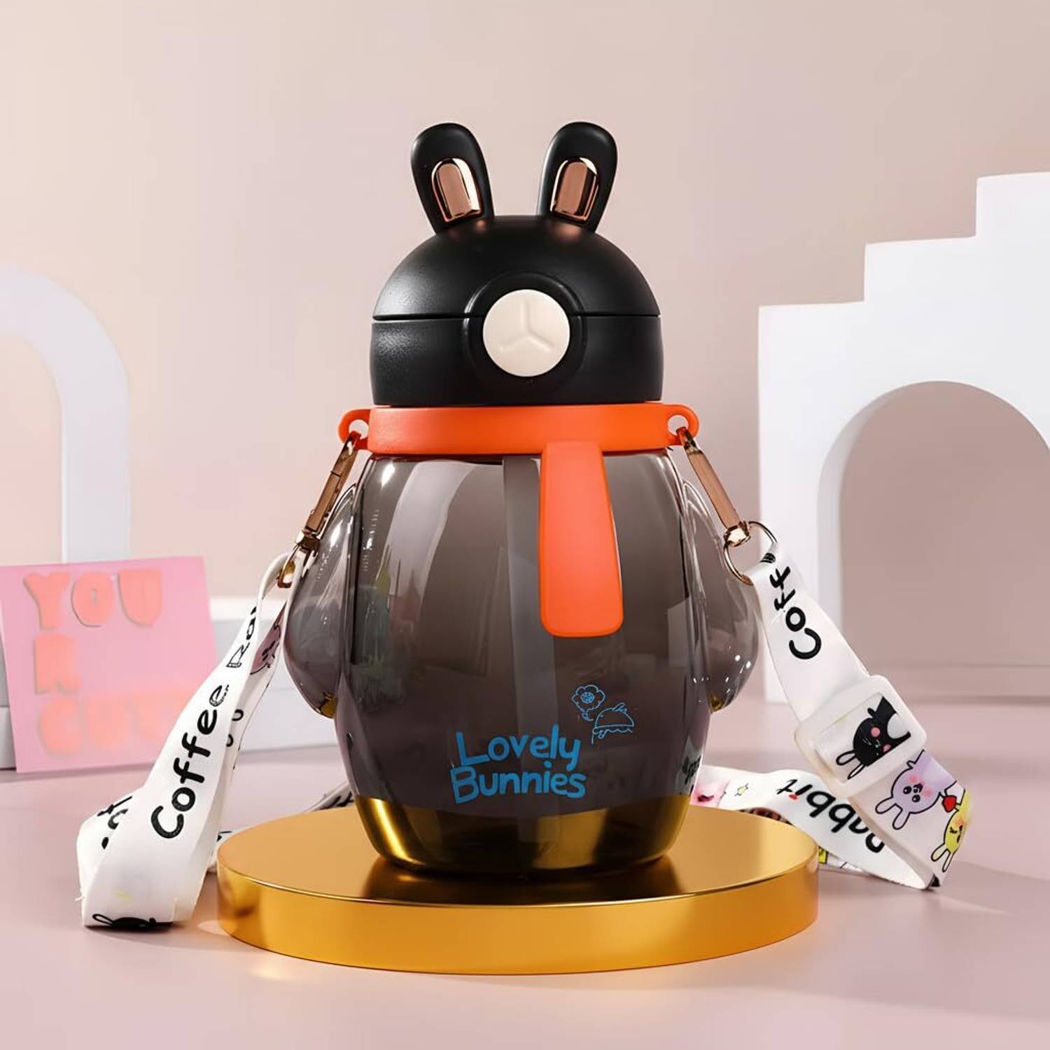 baybee Lovely Bunnies Kids Water Bottle with Straw 600ml BPA Free & Leakproof Bottle