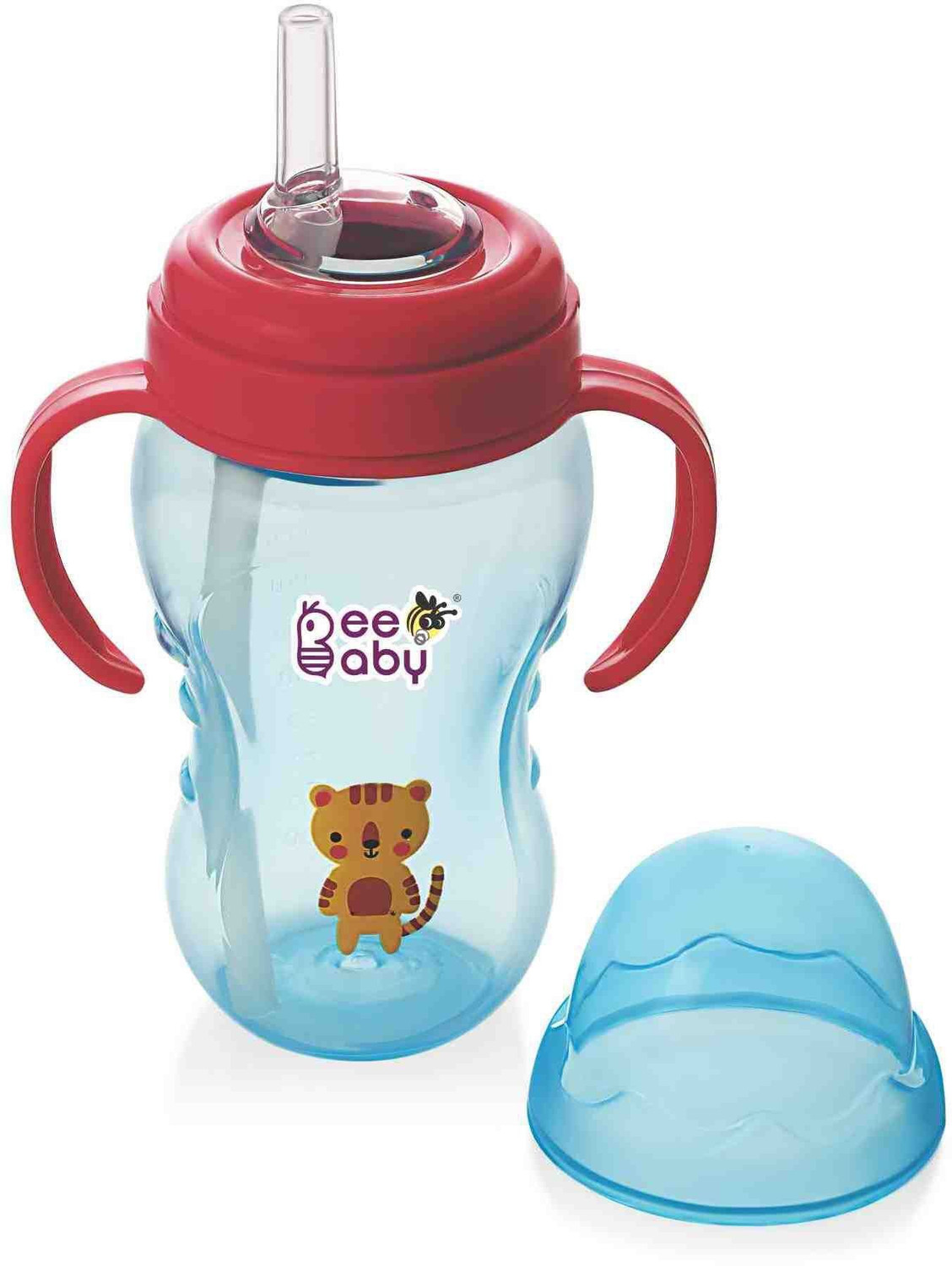 Image of Beebaby No-Spill Flex Straw Sippy / Sipper Cup with Detachable Handle. (240 ML. / 8 oz.) (Blue)