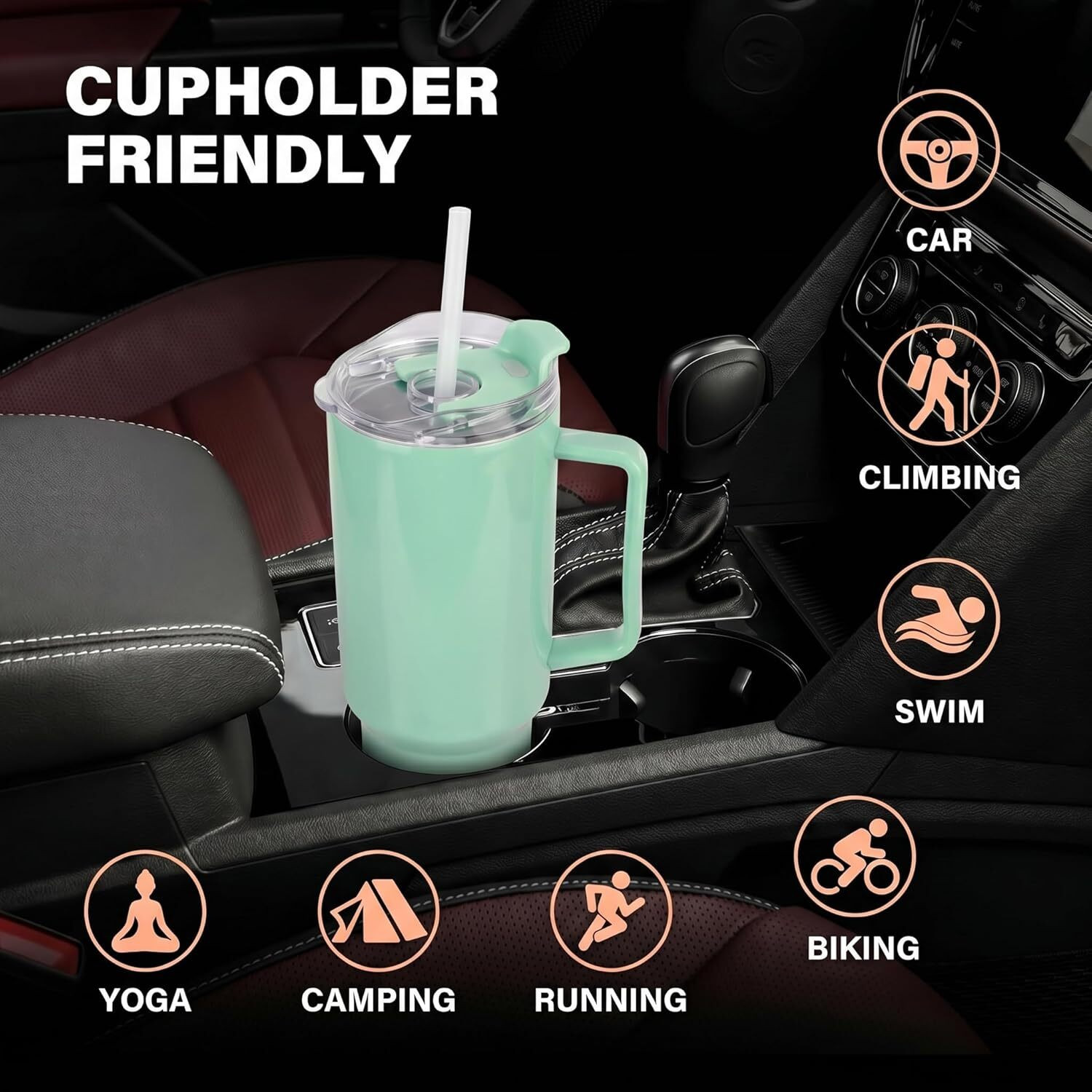 Image of Neha Toony THE AVARAN 1800ML Plastic Tumbler with Handle & Lid, (Mint Green)