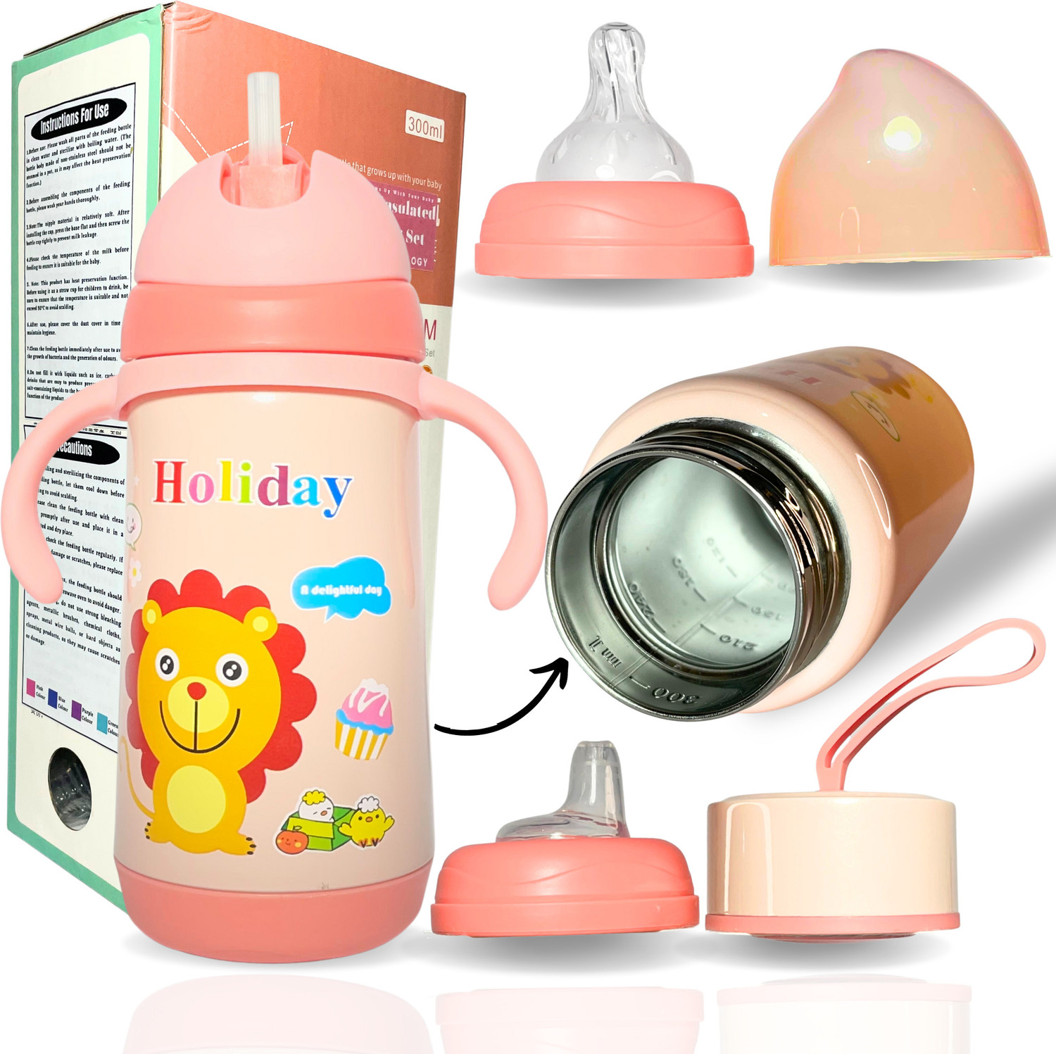 Image of Zozobaa 4in1 Thermosteel Baby Feeding Nipple, Sipper, Spout & Insulated Cap Bottle