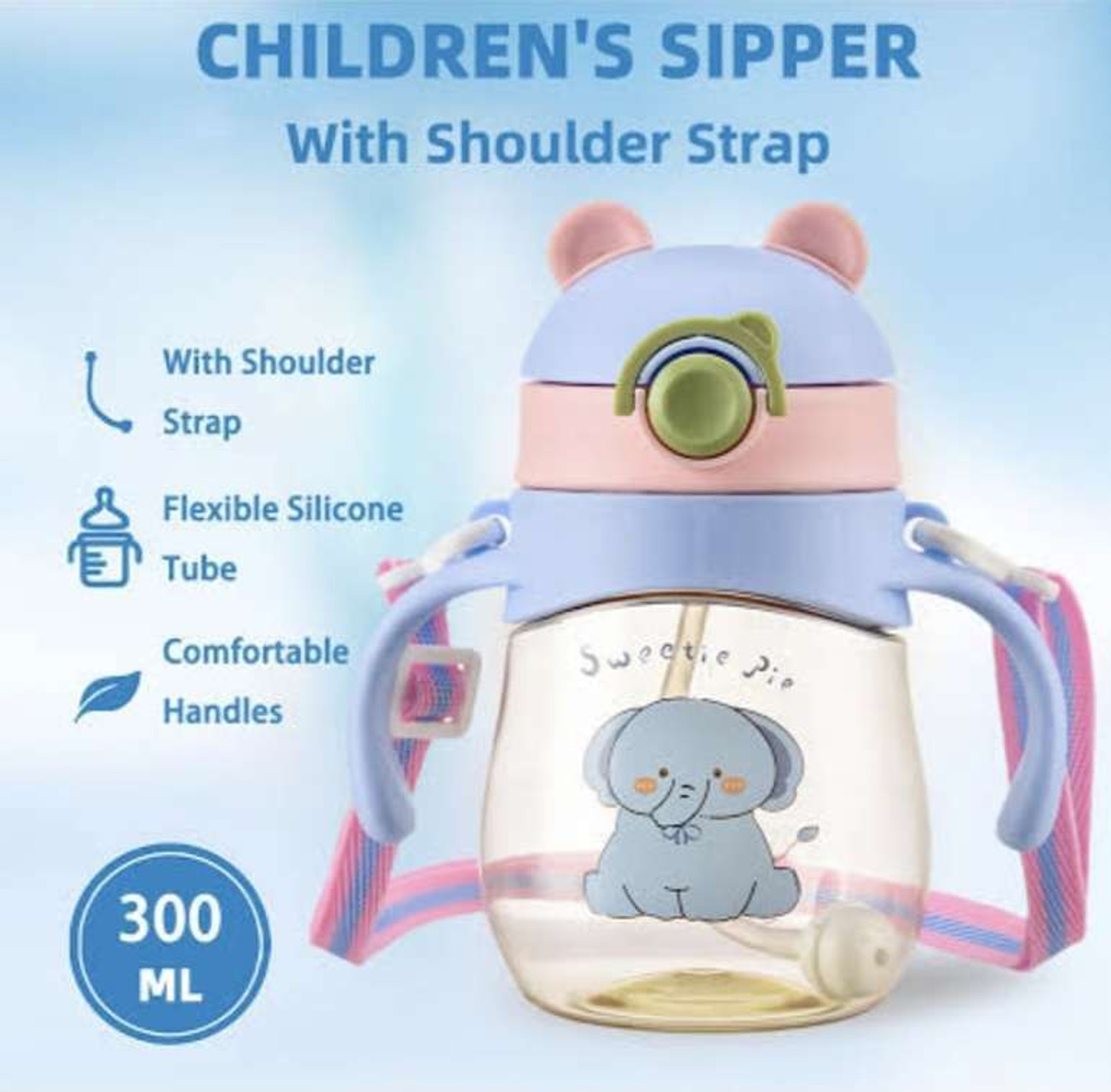 Image of Cubella wrapped in love Baby Sipper Bottle Bear Design Soft Silicone Straw with Handles & Strap