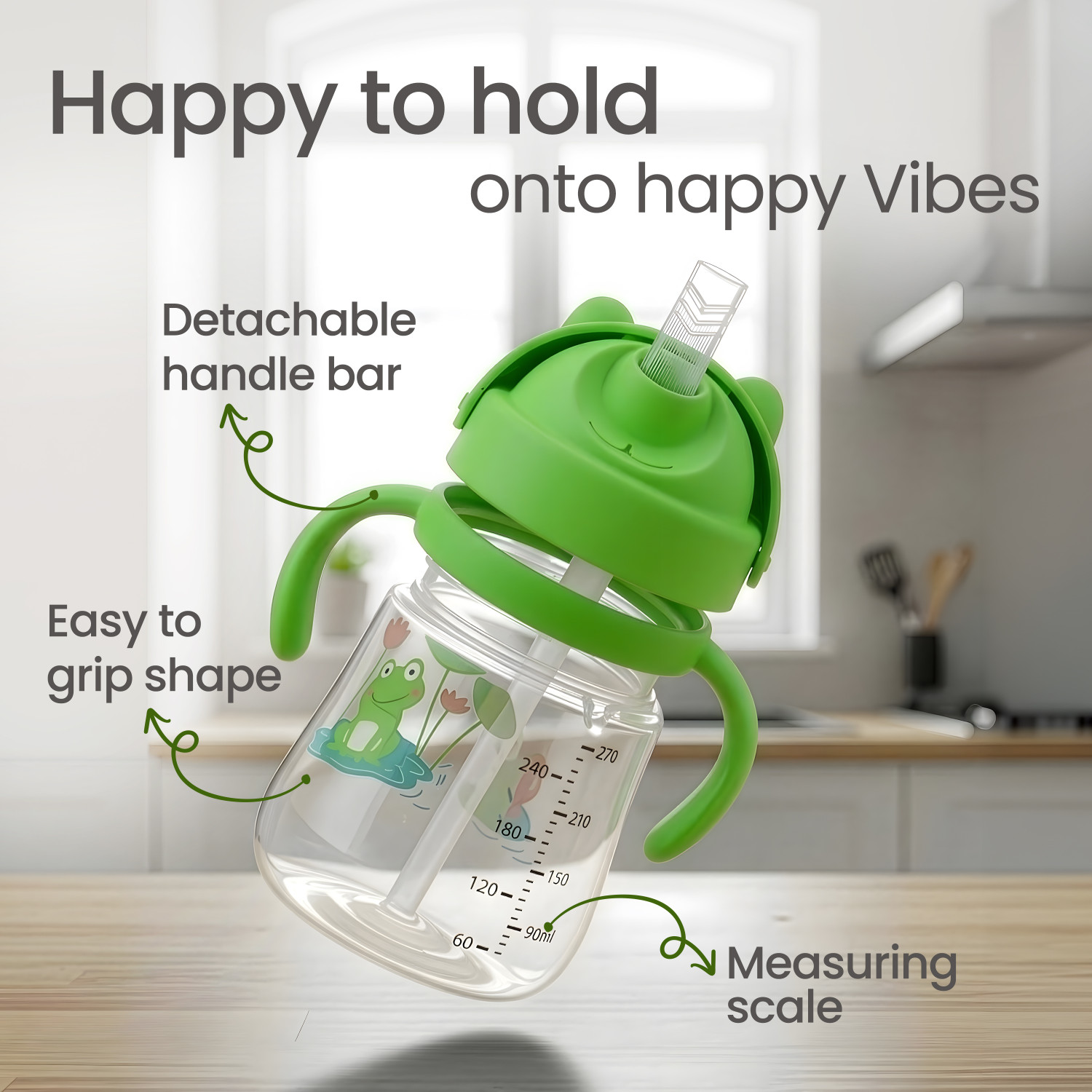 Image of LuvLap Joy Anti Spill Sipper for Kids with Twin Easy-Grip Handles, 270 ml, Sippy Cups (Green)