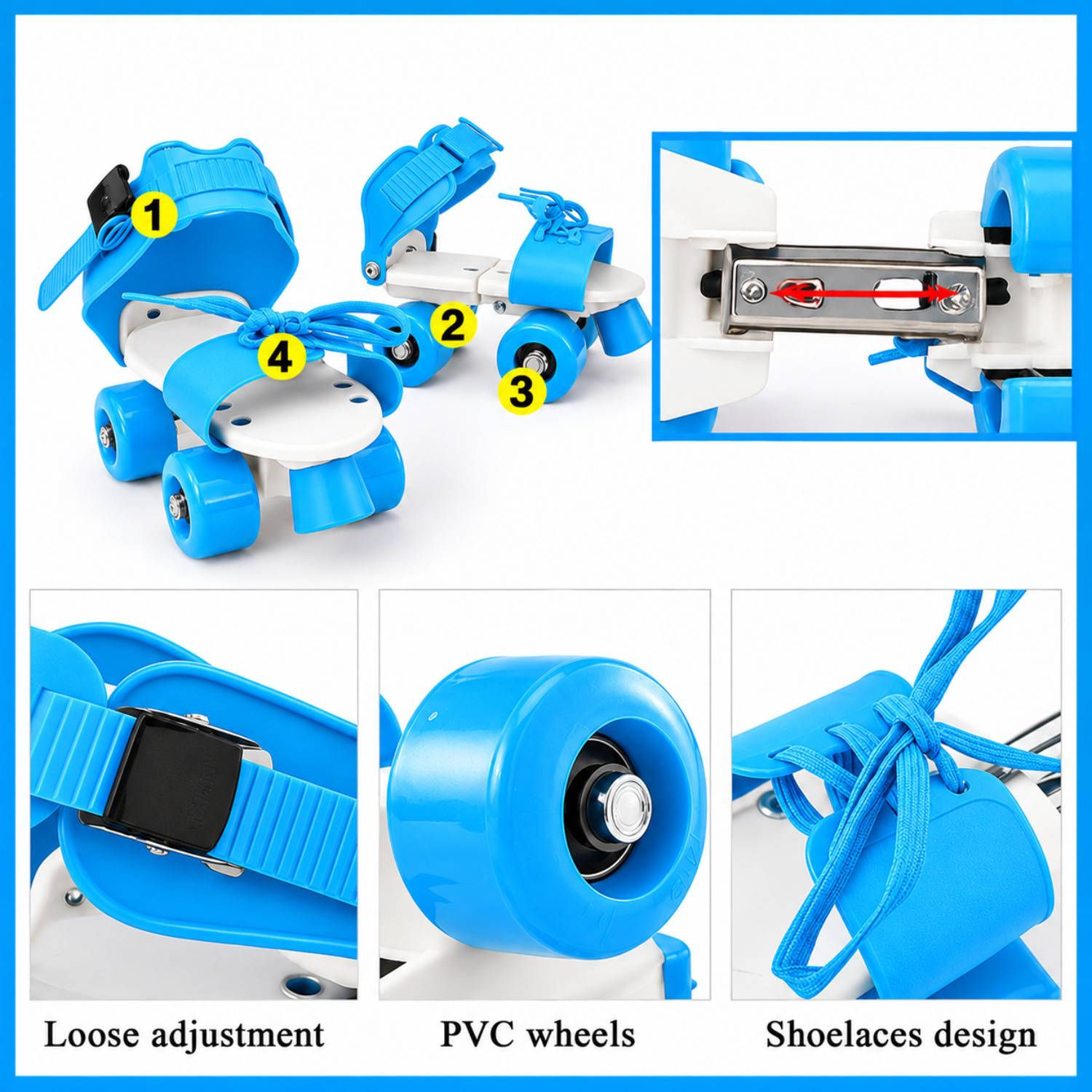 Shopeleven Kids Blue Quad Roller Skates Size 4C-9C - Image 4