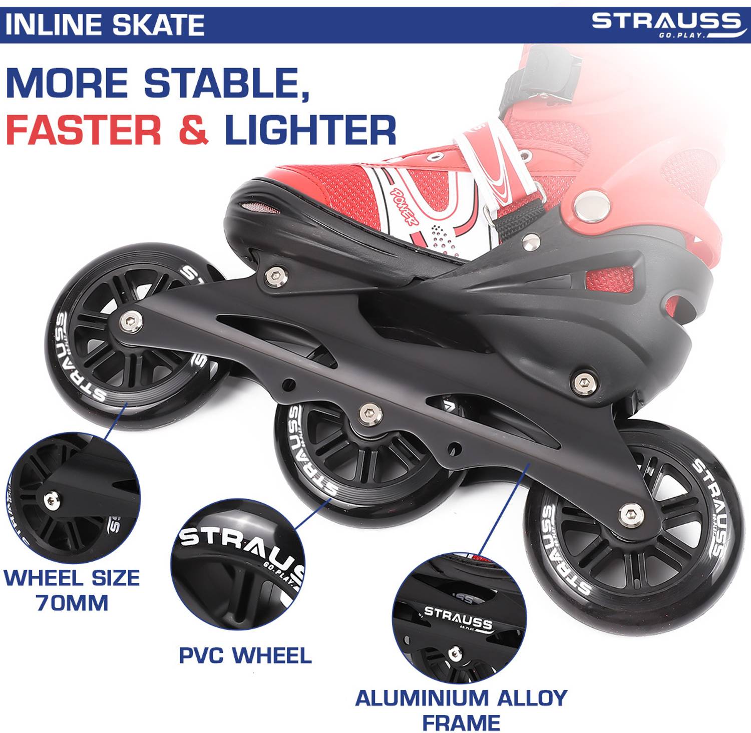 Strauss Adjustable Inline Skates (Blaze) UK 7-11 - Image 4