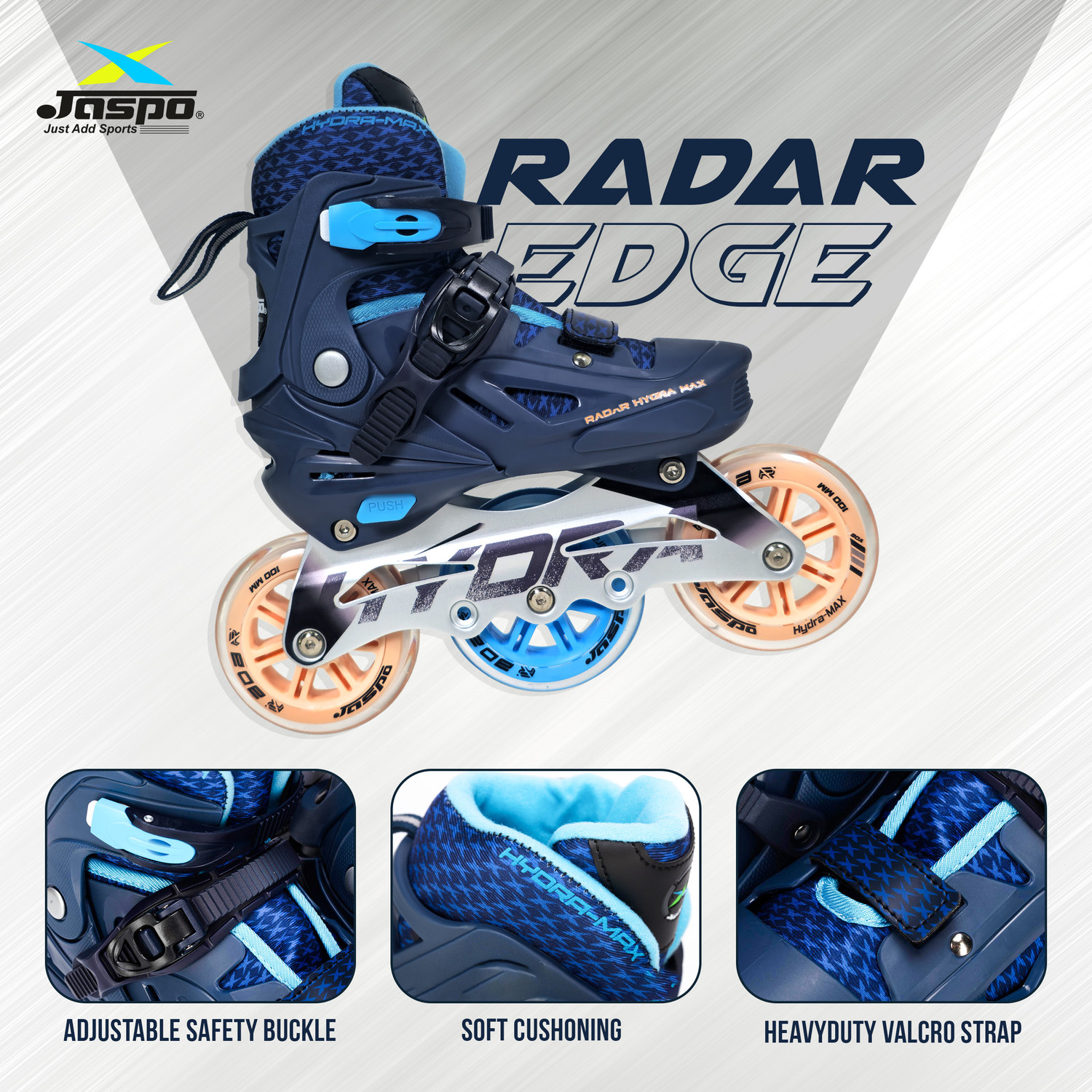 Image of Jaspo Radar Edge 100mm Adjustable Inline Skates, Aluminium Frame, ABEC-7 Bearing In-line Adults Size 9 UK - 11 UK
