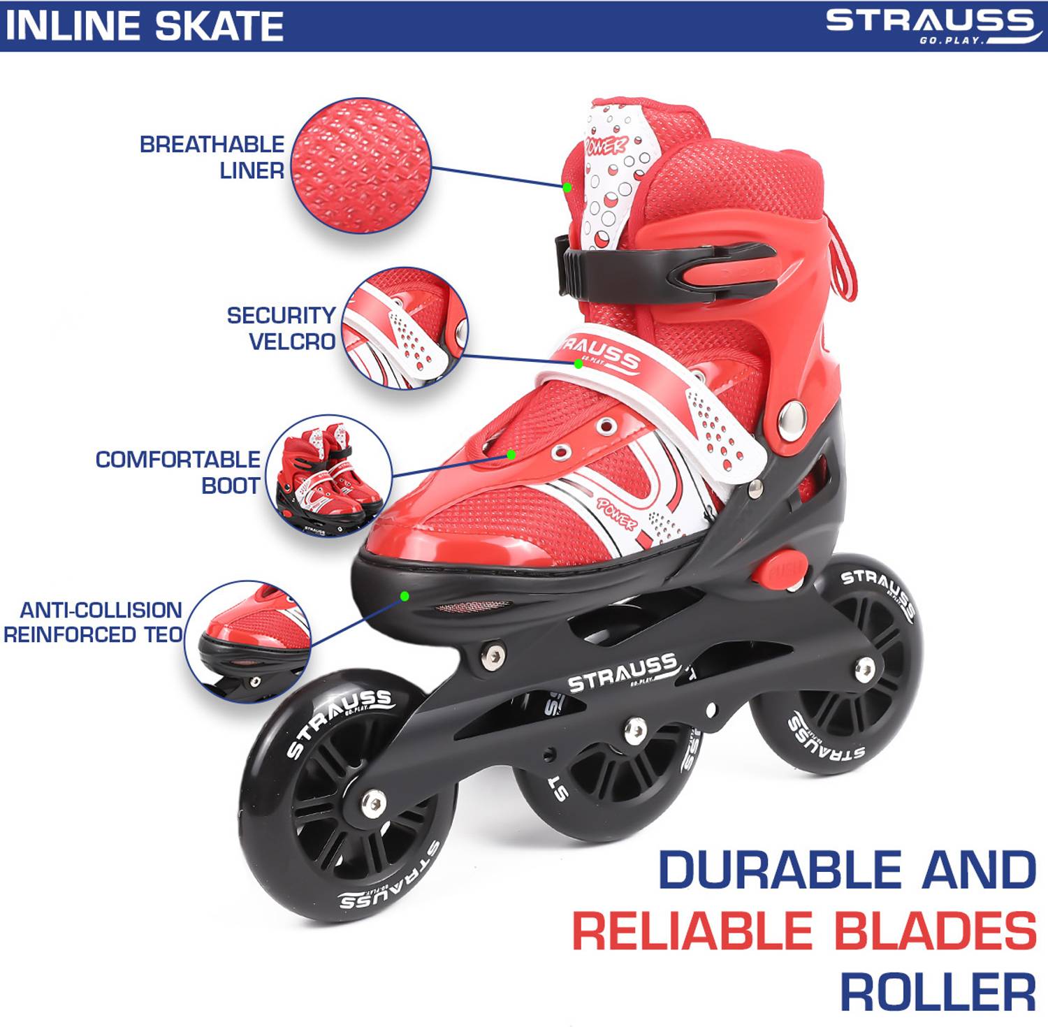 Strauss Adjustable Inline Skates (Blaze) UK 7-11 - Image 2