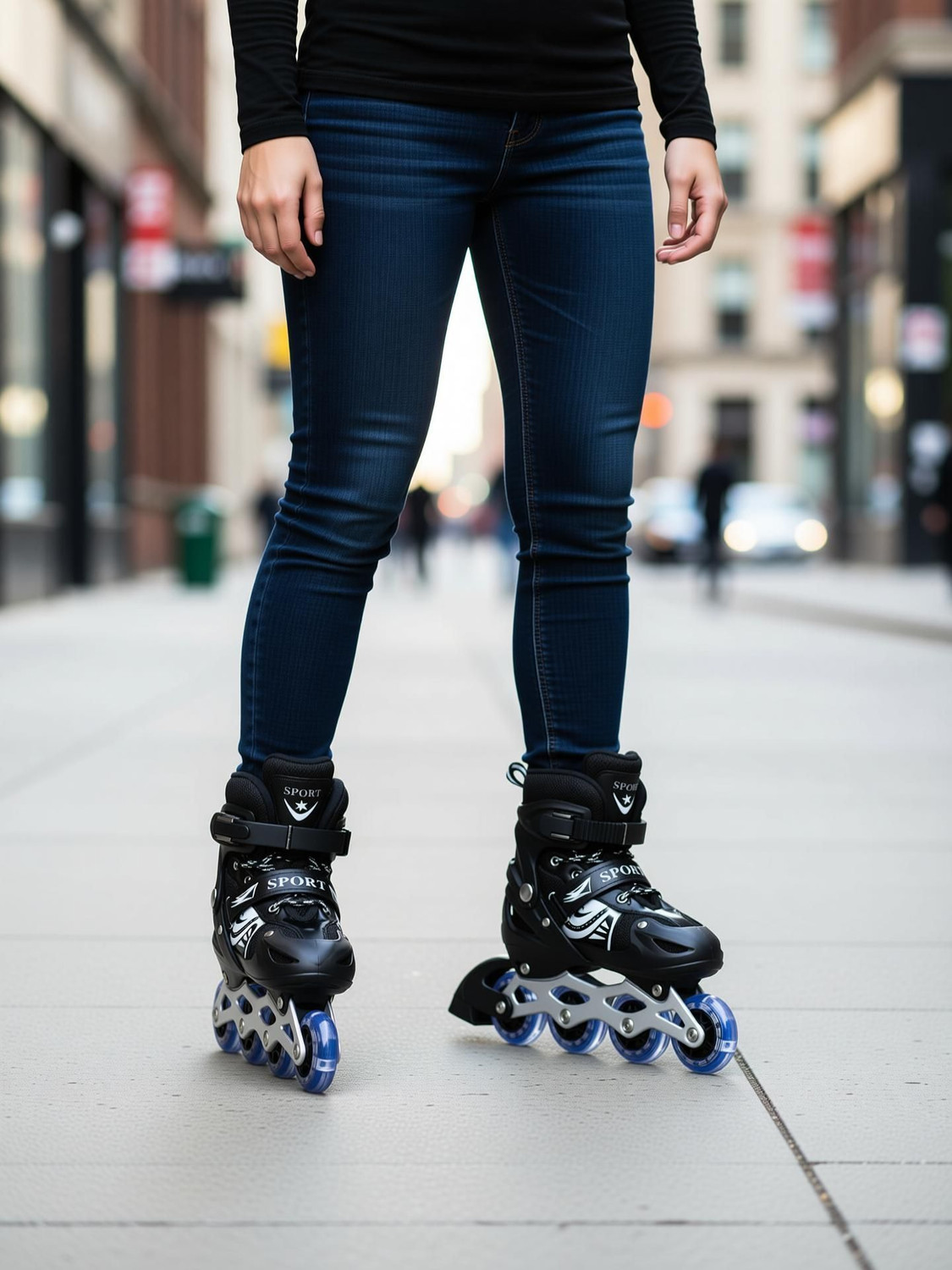 Image of PVE Hight Quality Inline Blue Color Skating, Skates Size Adjustable Aluminum-Alloy In-line Adults Size 6 UK - 9 UK