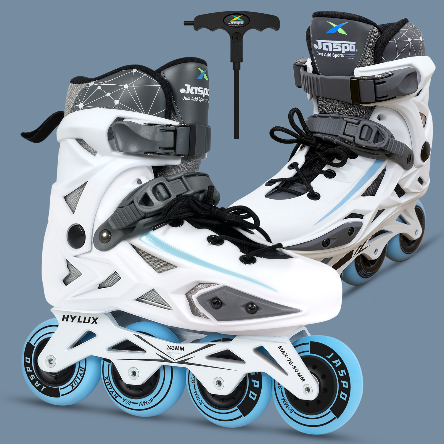Image of Jaspo Hylux Professional Inline Skates,ABEC-7 Bearings,80mm 85A Wheels,Aluminium Frame In-line Kids Size 5 UK - 7 UK