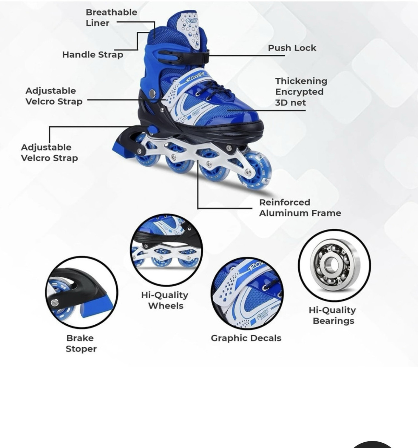 Image of PVE009 In-line Adults Size 6 UK - 9 UK (Adjustable, Training, Advanced, Beginner, Intermediate, Recreational, Black)