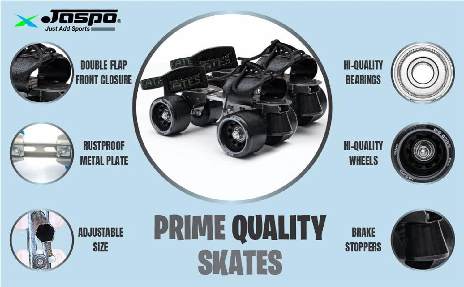 Image of Jaspo Big Boss Adjustable Quad Roller Skates Suitable for Age Group Quad Roller Kids Size 1 UK - 7 UK