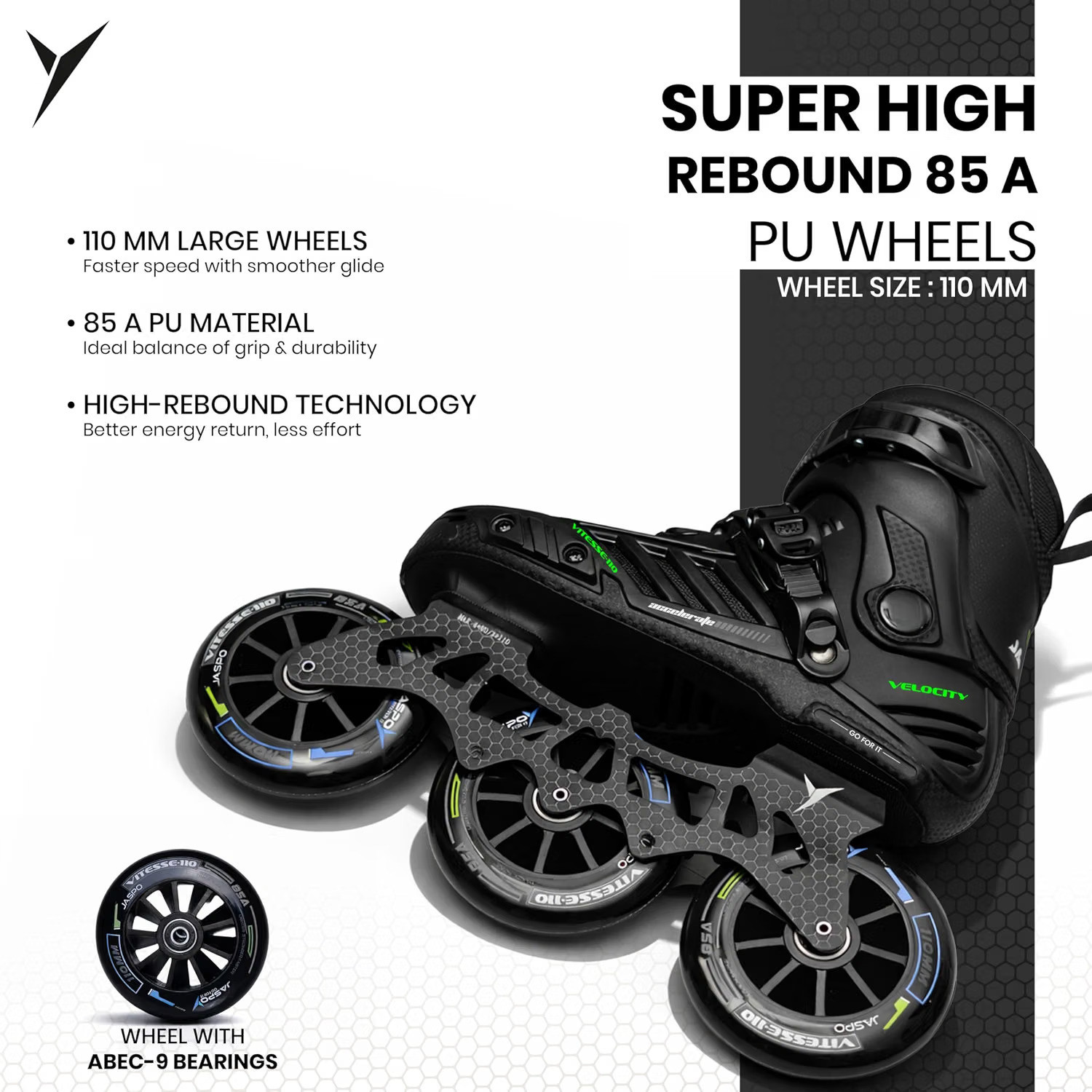 Image of Jaspo Vitesse-110 Inline Shoe Skates 3 Wheels Inline 110mm Roller Skates In-line Adults Size 8.5 UK - 10 UK