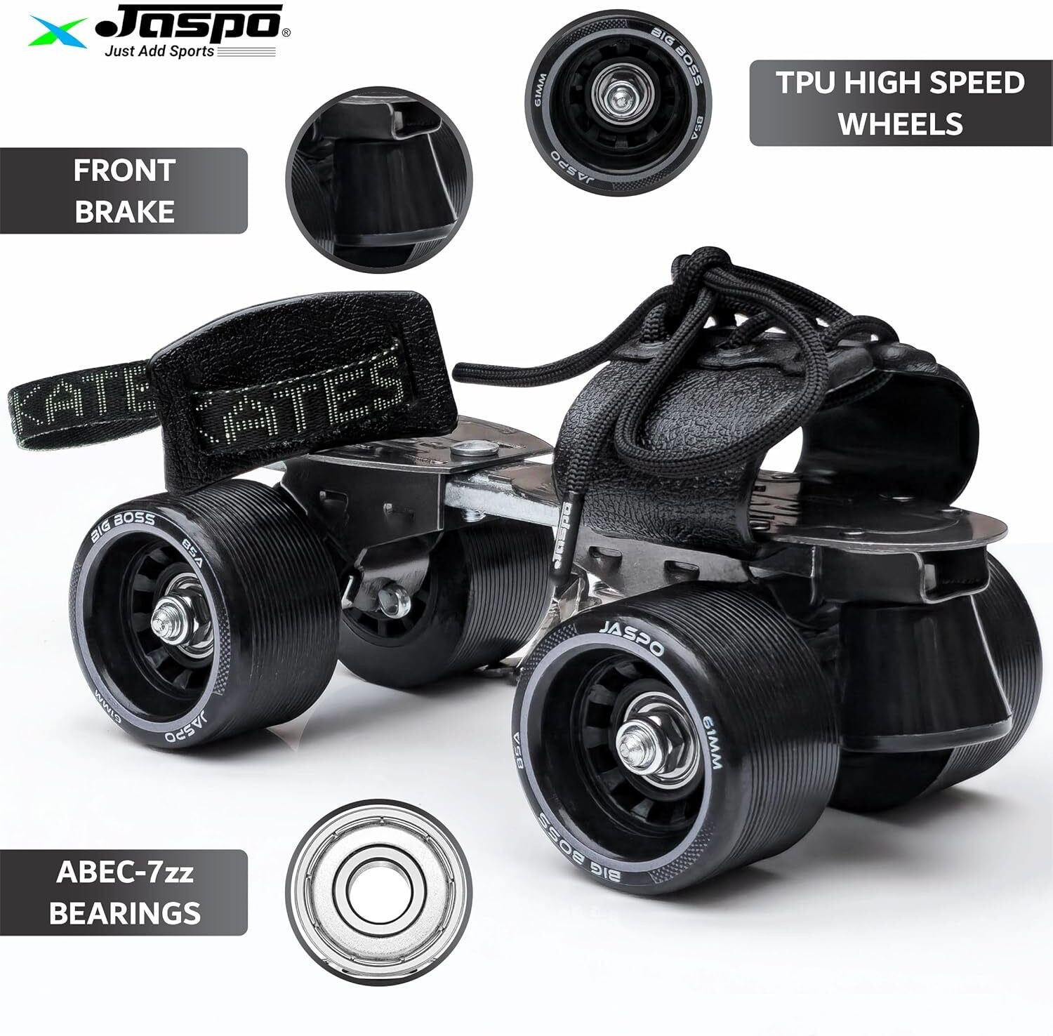 Image of Jaspo Big Boss Adjustable Quad Roller Skates Suitable for Age Group Quad Roller Kids Size 1 UK - 7 UK