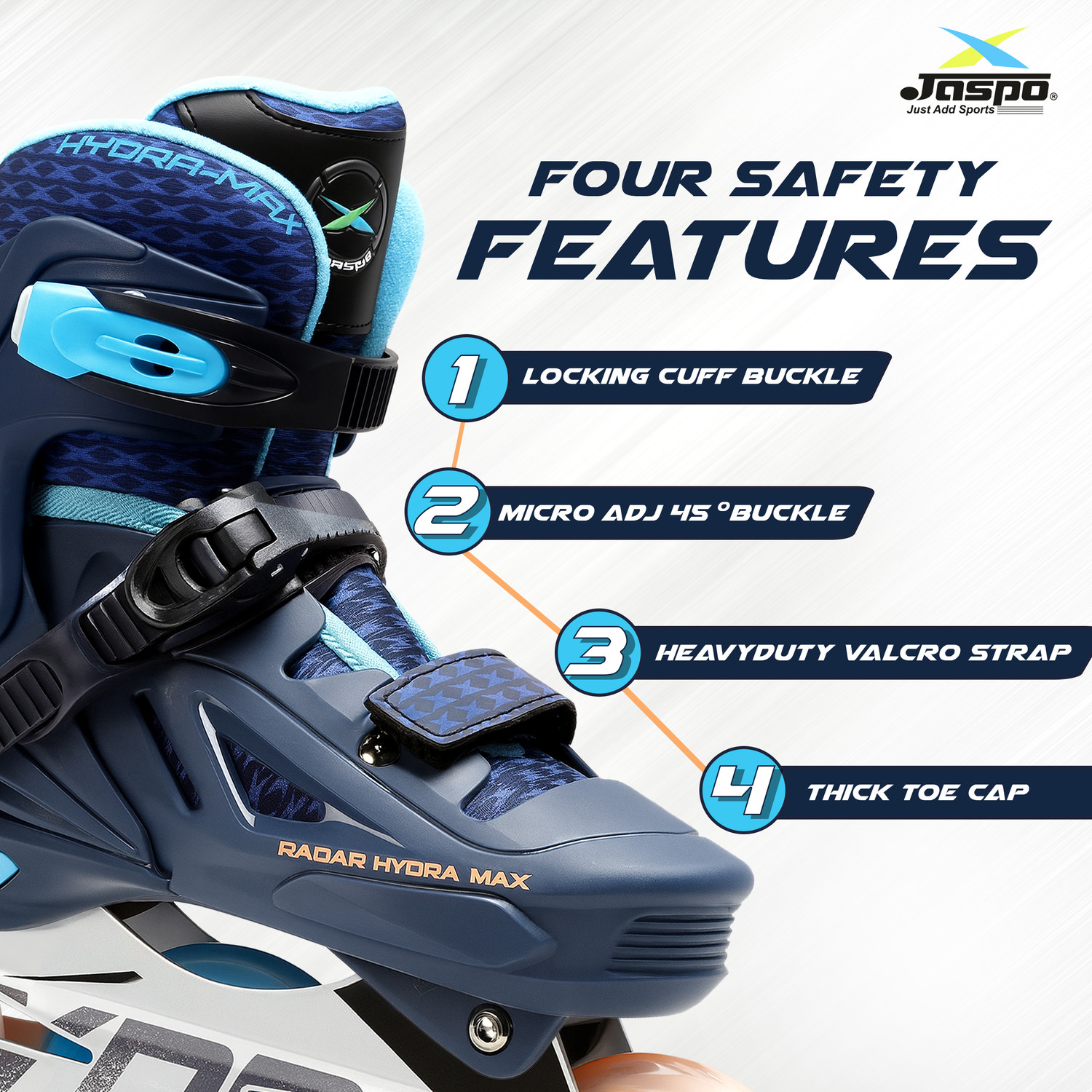 Image of Jaspo Radar Edge 100mm Adjustable Inline Skates, Aluminium Frame, ABEC-7 Bearing In-line Adults Size 9 UK - 11 UK