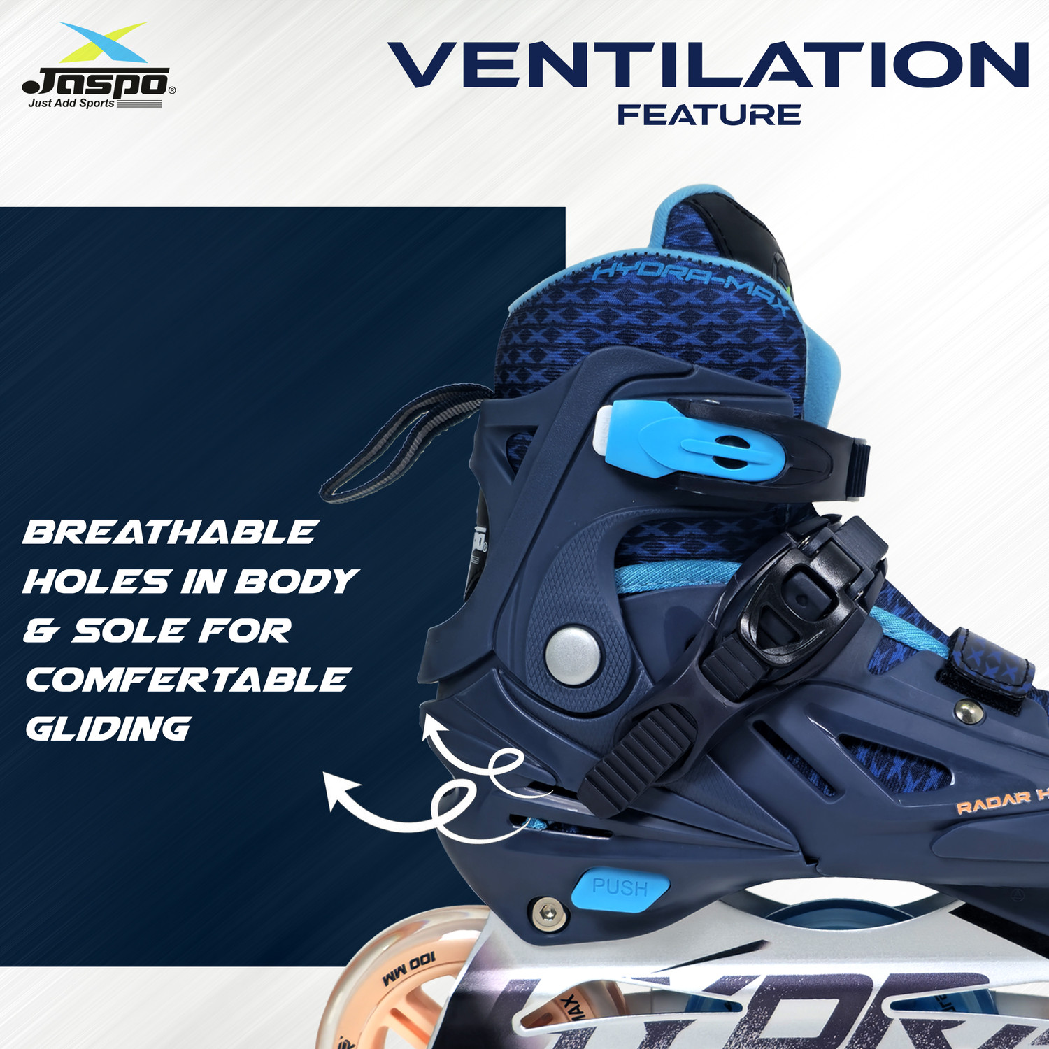 Image of Jaspo Radar Edge 100mm Adjustable Inline Skates, Aluminium Frame, ABEC-7 Bearing In-line Adults Size 9 UK - 11 UK