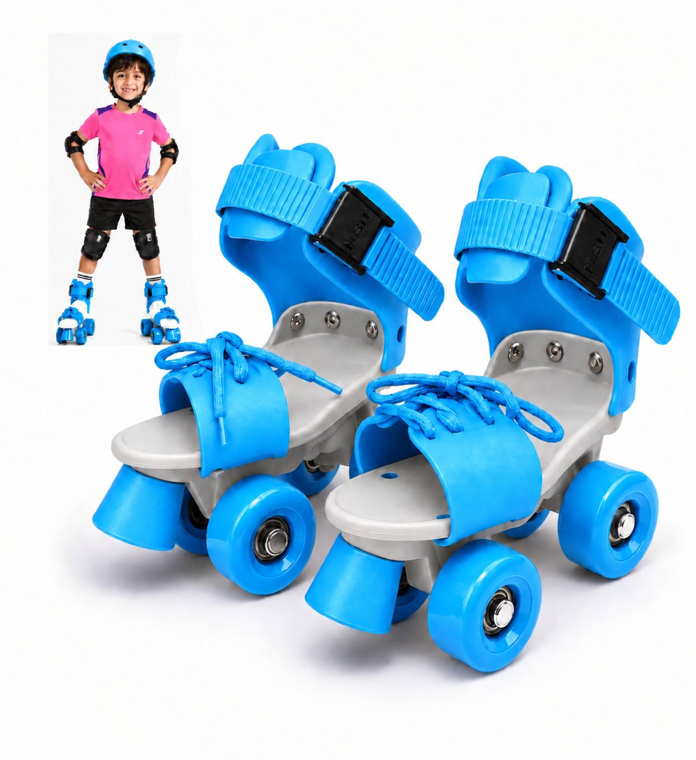 Shopeleven Kids Blue Quad Roller Skates Size 4C-9C - Image 1