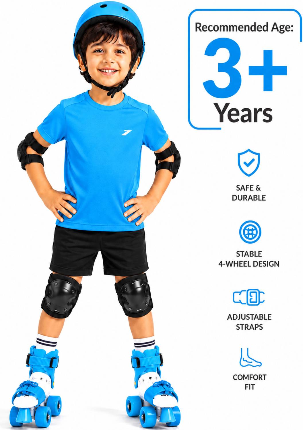 Shopeleven Kids Blue Quad Roller Skates Size 4C-9C - Image 3