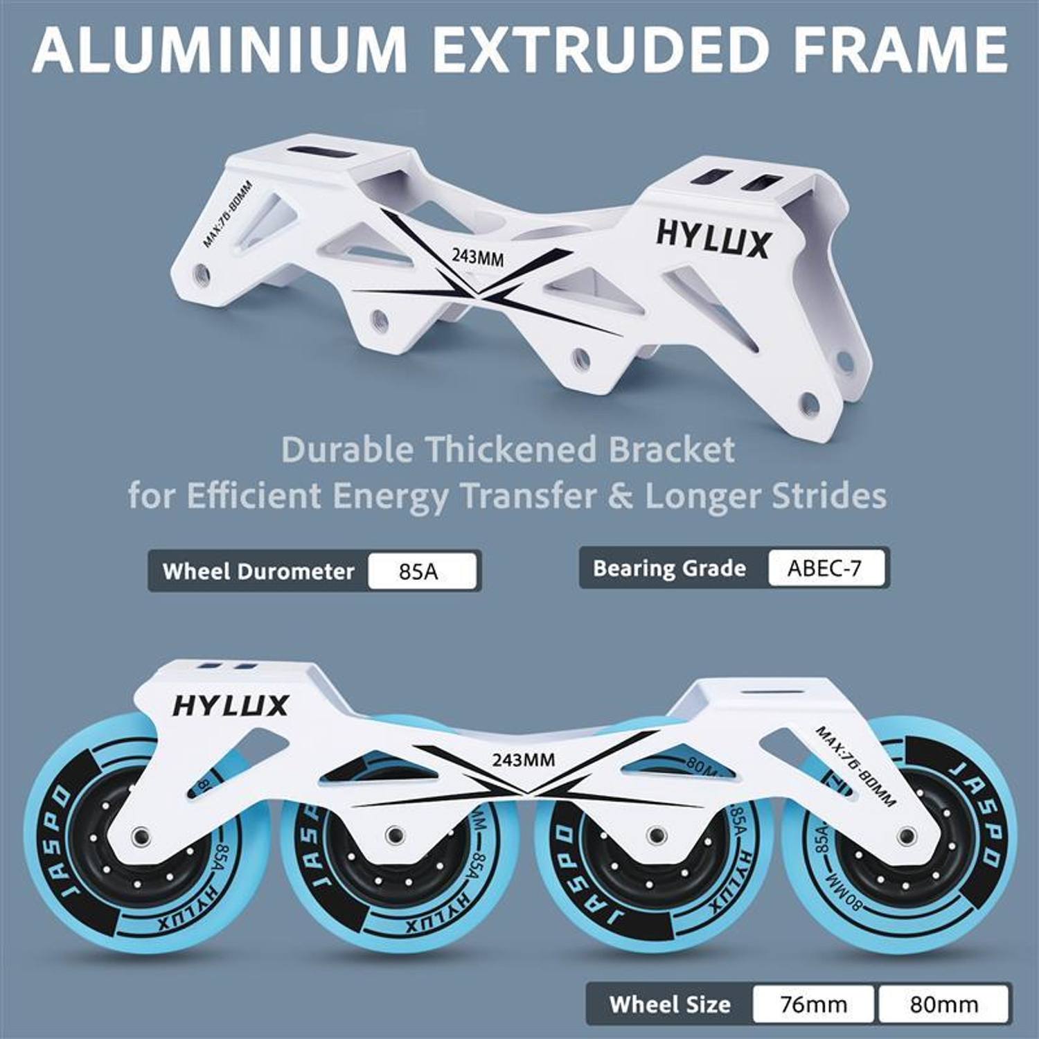 Image of Jaspo Hylux Professional Inline Skates,ABEC-7 Bearings,80mm 85A Wheels,Aluminium Frame In-line Kids Size 5 UK - 7 UK