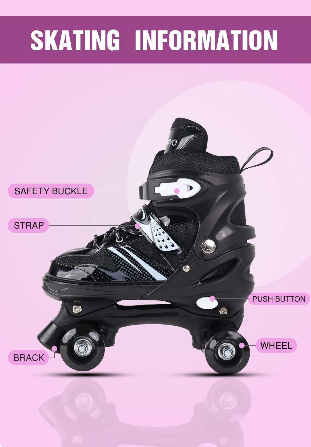 Image of JRST Unisex Child Roller Skates Shoes with Break(adjestable size) Quad Roller Adults Size 4 UK - 12 UK (Adjustable, Advanced, Black)