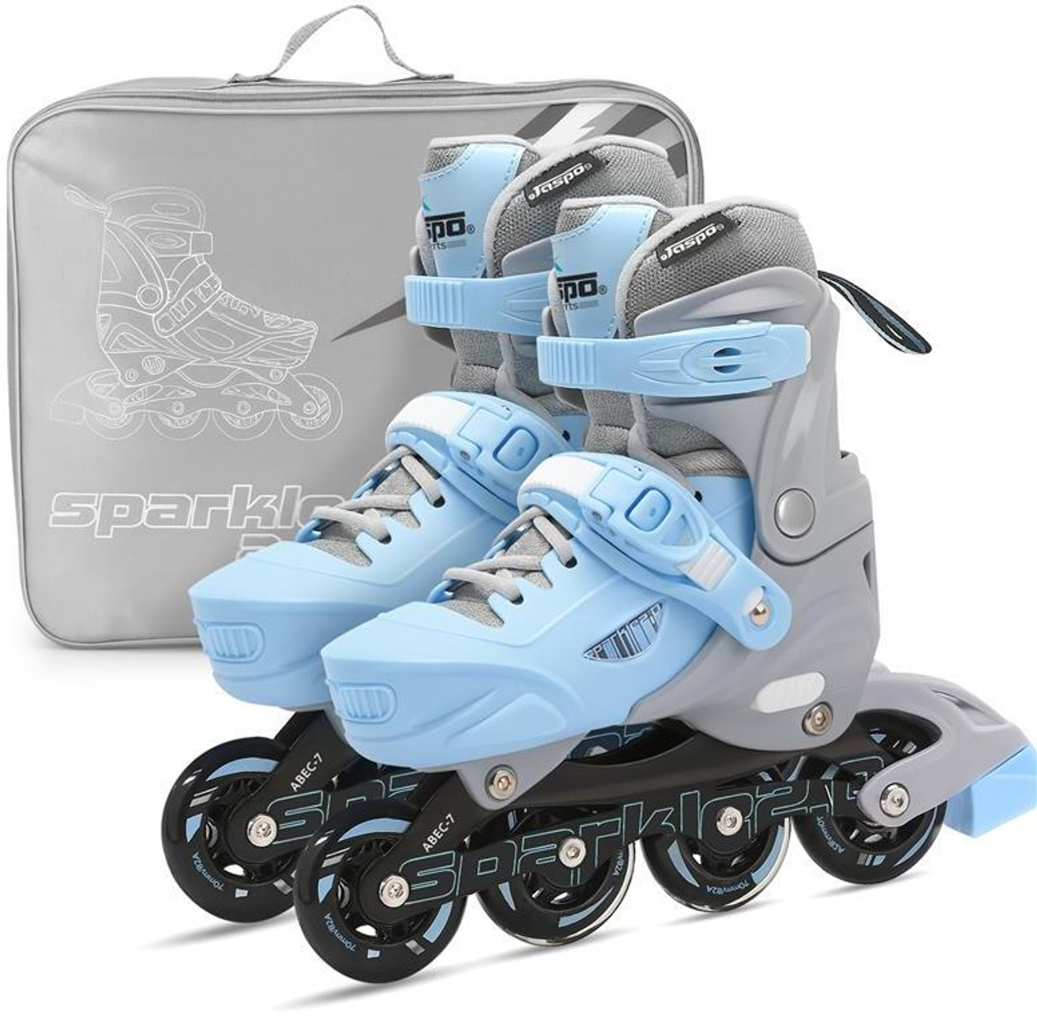 Image of Jaspo Sparkle 2.0 Advance Adjustable Inline Roller Skates, Hard Boot, Aluminium Chasis In-line Kids Size 3 UK - 5 UK