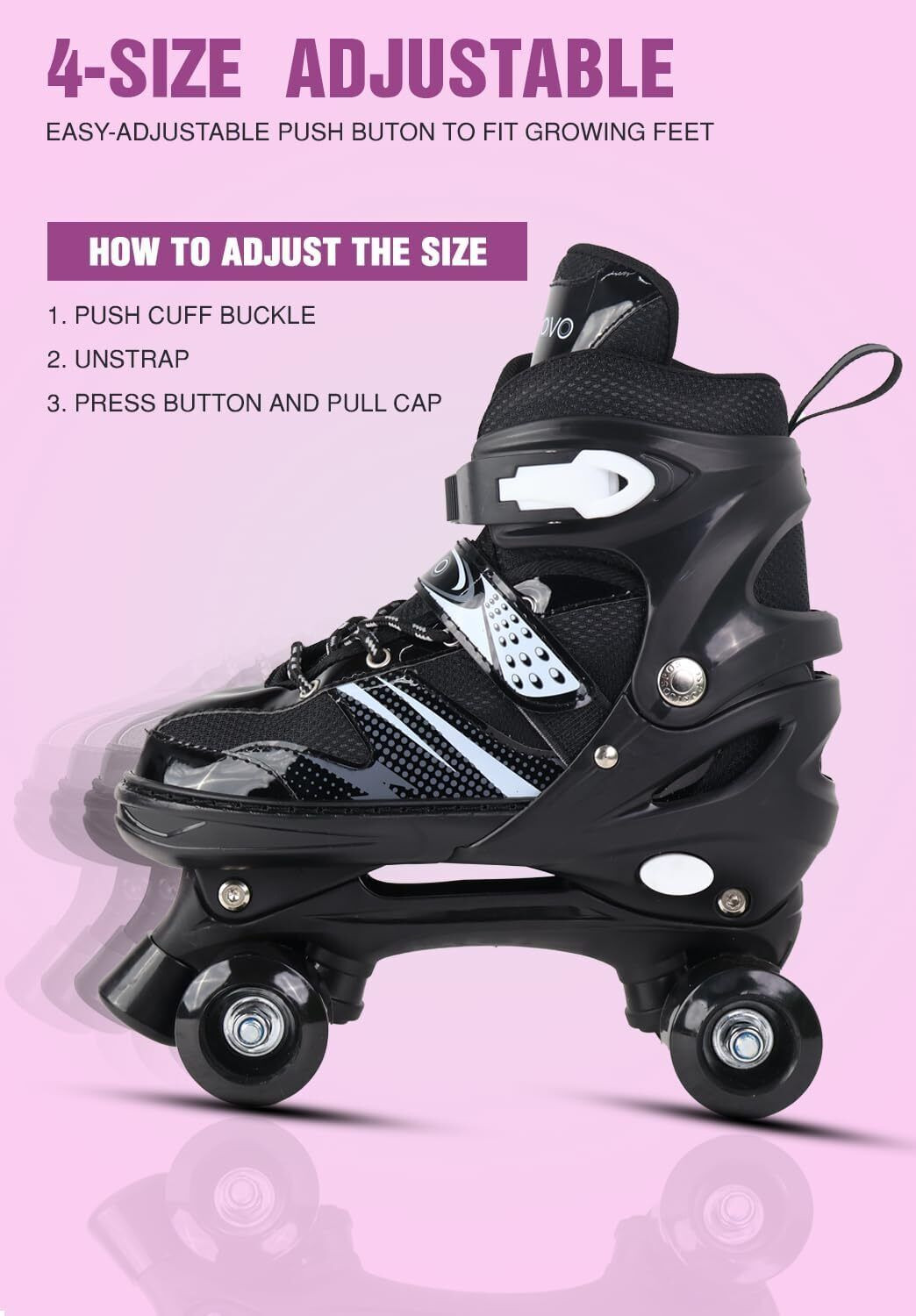 Image of JRST Unisex Child Roller Skates Shoes with Break(adjestable size) Quad Roller Adults Size 4 UK - 12 UK (Adjustable, Advanced, Black)