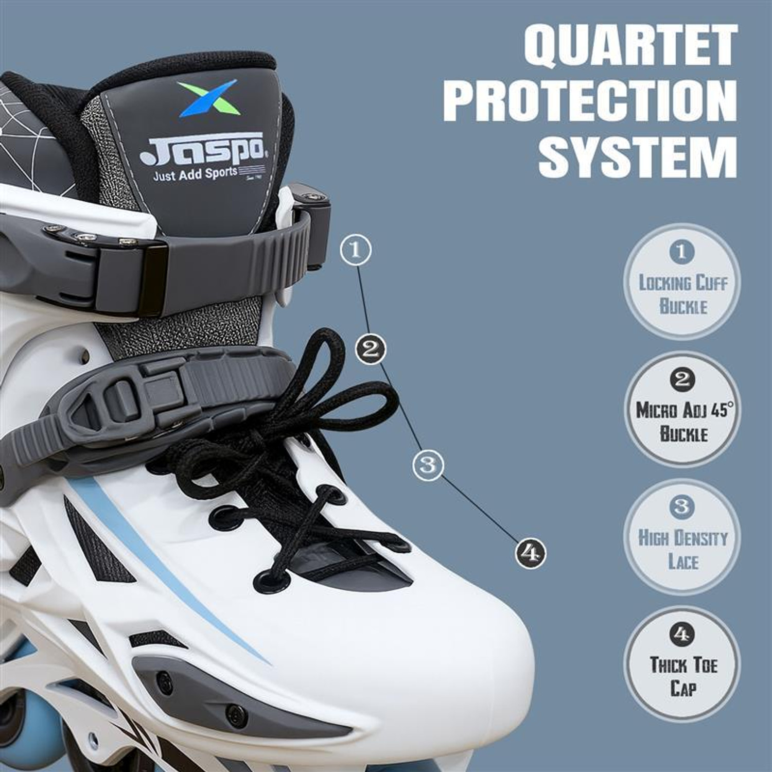 Image of Jaspo Hylux Professional Inline Skates,ABEC-7 Bearings,80mm 85A Wheels,Aluminium Frame In-line Kids Size 5 UK - 7 UK