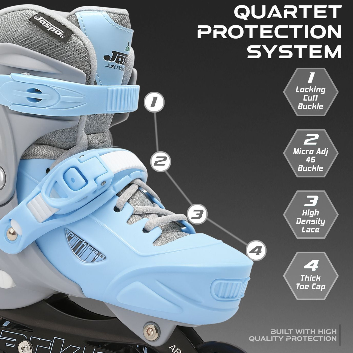 Image of Jaspo Sparkle 2.0 Advance Adjustable Inline Roller Skates, Hard Boot, Aluminium Chasis In-line Kids Size 3 UK - 5 UK