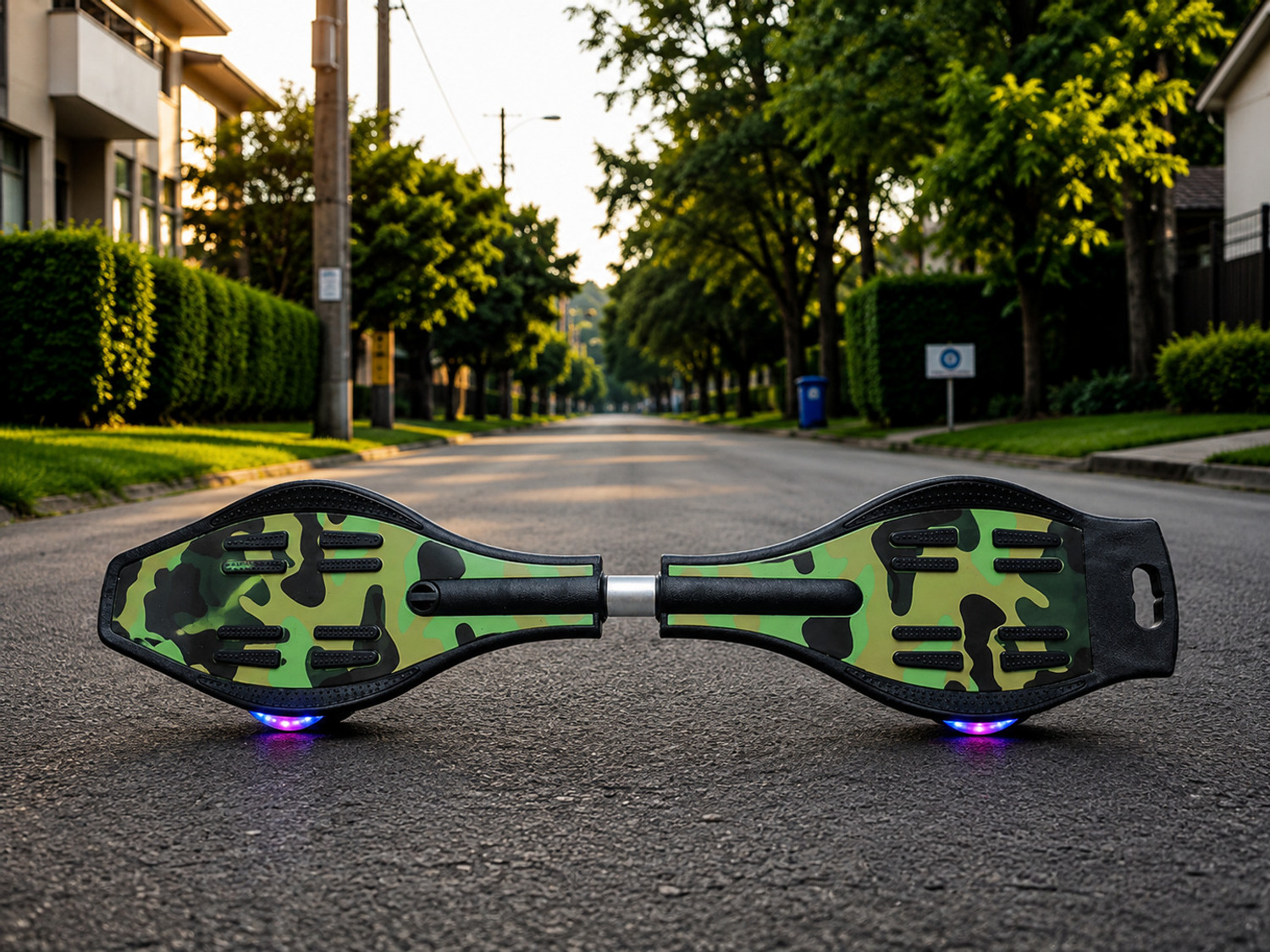 Papa Bear Green Wave Board Skateboard with LED Wheels & Carry Bag 9 inch x 34 inch Skateboard