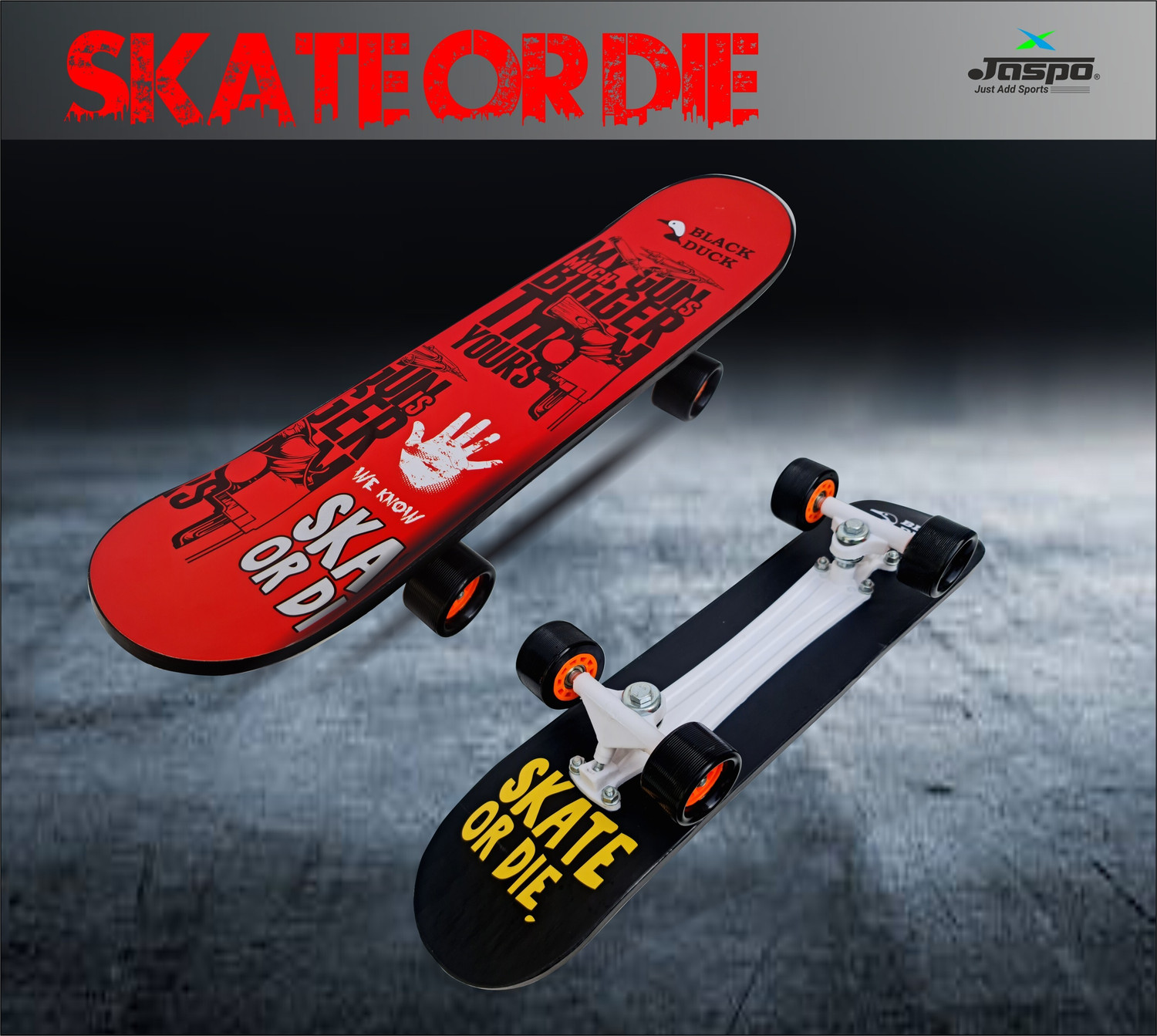Image of Jaspo Black Duck Fibre (26 inch X 6.5 inch) Fully Assembled Skateboard (Suitable for All Age Group) - RED DEVIL 26.5 inch x 6.5 inch Skateboard