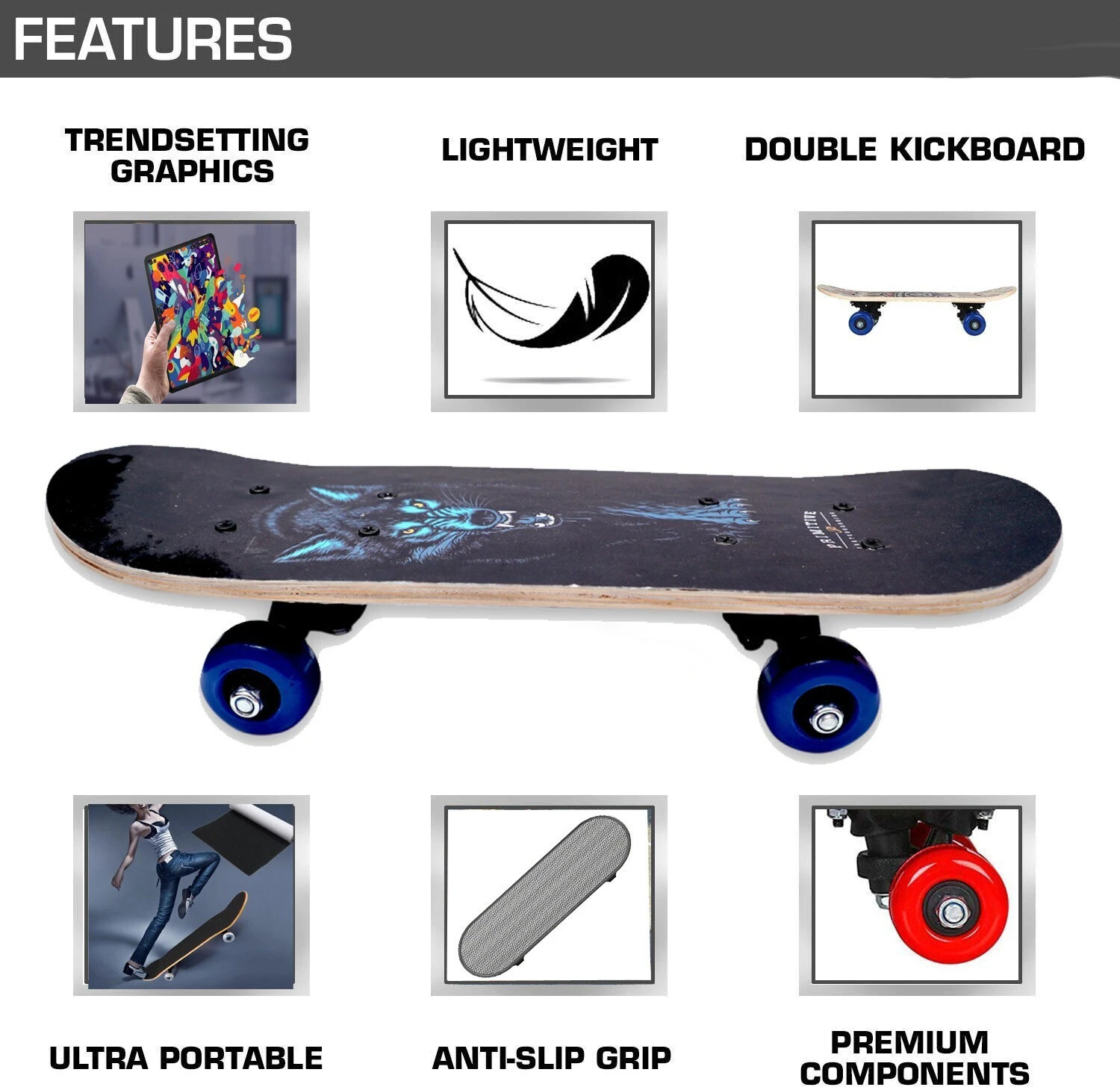 Image of eVocative fox 6 inch x 24 inch Skateboard