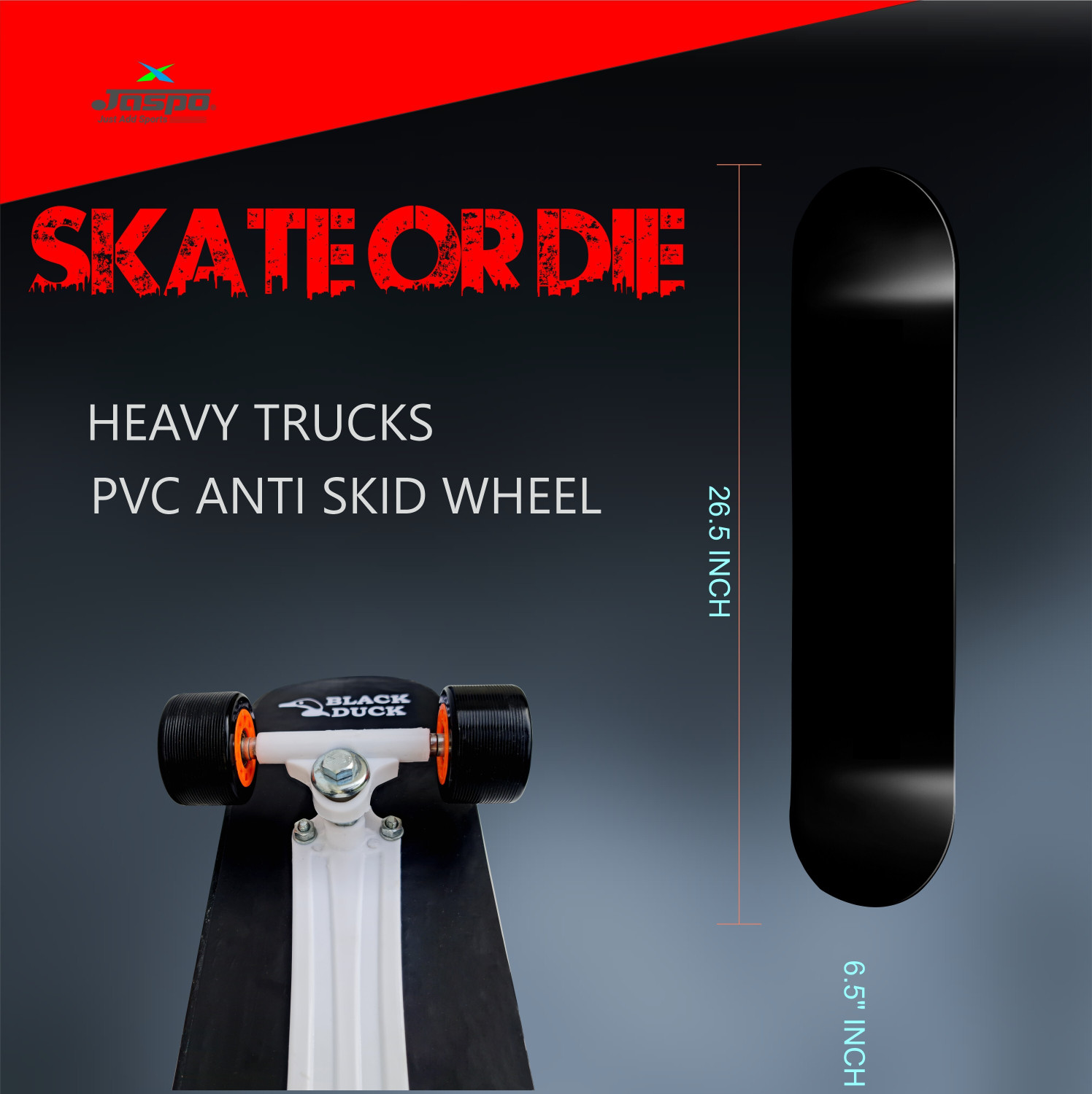 Image of Jaspo Black Duck Fibre (26 inch X 6.5 inch) Fully Assembled Skateboard (Suitable for All Age Group) - RED DEVIL 26.5 inch x 6.5 inch Skateboard