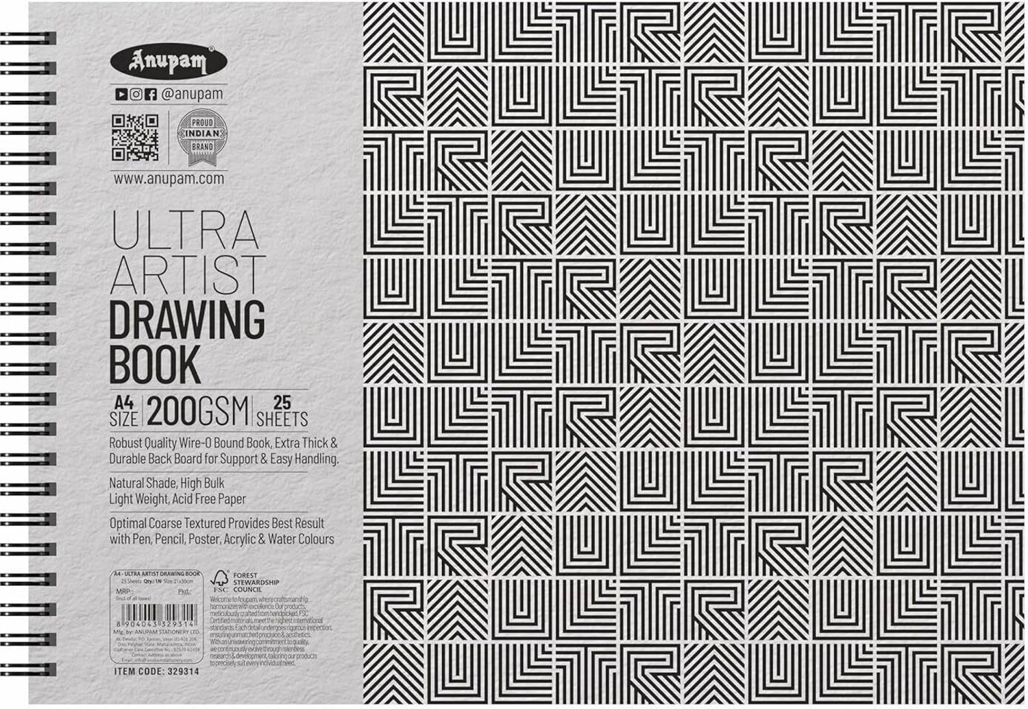 ANUPAM Ultra Artist Book A4 Wiro Bound Sketchbook Acid Free Cartridge Paper Sketch Pad