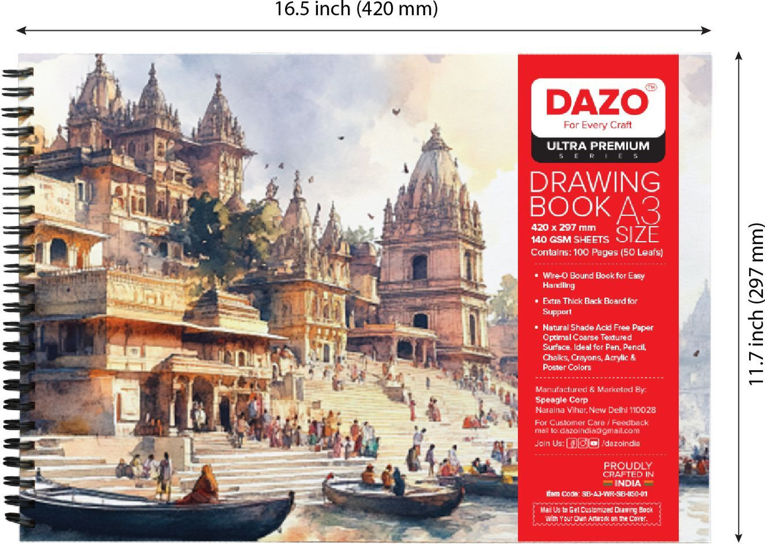 Image of dazo New Premium Drawing Book A3, 100 Pages, 140GSM Cartridge Paper Sketch Pad Sketch Pad