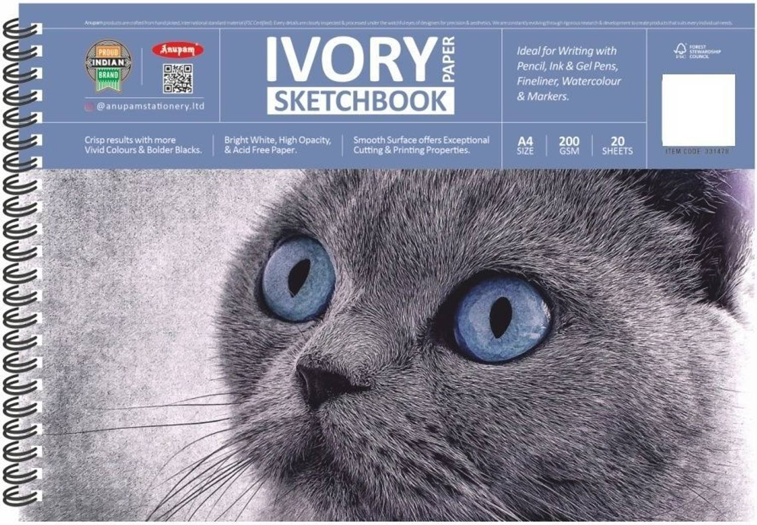 ANUPAM Ivory Sketch Book A4 Size Spiral-Bound Sketchpad Acid Free Paper Sketch Pad
