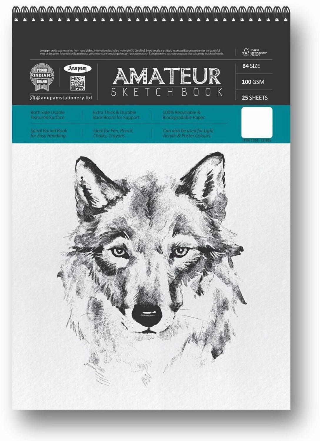 ANUPAM Amateur Sketch Book B4 Acid Free Drawing Book Top Spiral Bound Sketch Pad