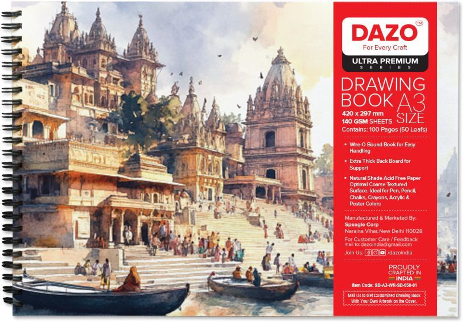 Image of dazo New Premium Drawing Book A3, 100 Pages, 140GSM Cartridge Paper Sketch Pad Sketch Pad