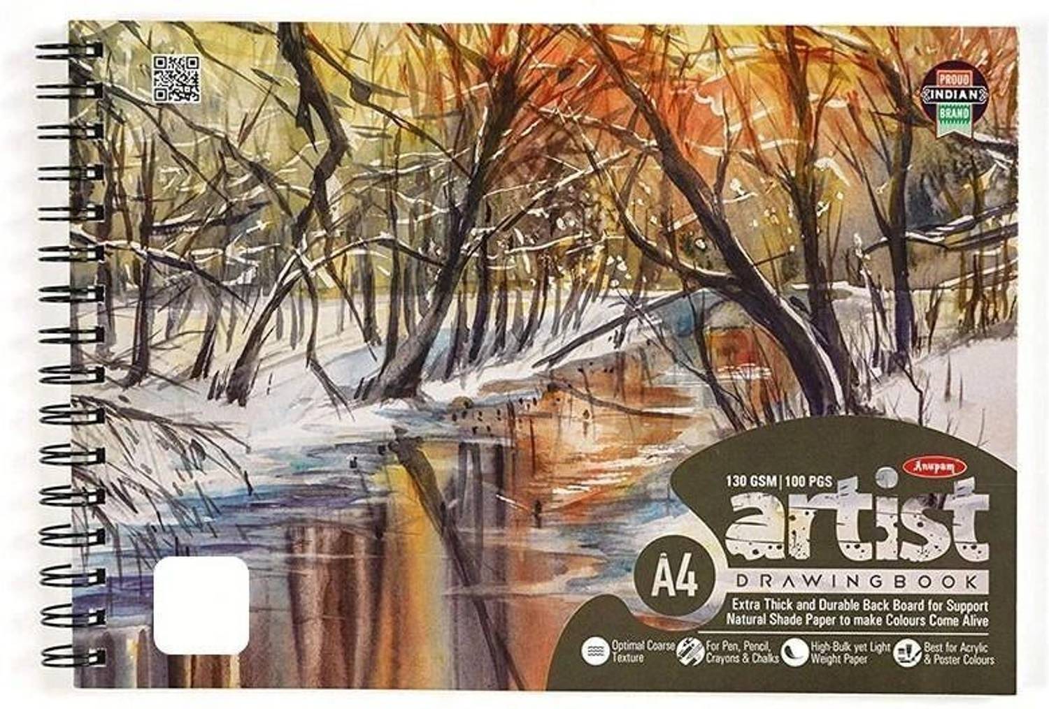 ANUPAM Artist Drawing Book A4 Acid-Free Cartridge Paper for Sketching Wiro Binding Sketch Pad