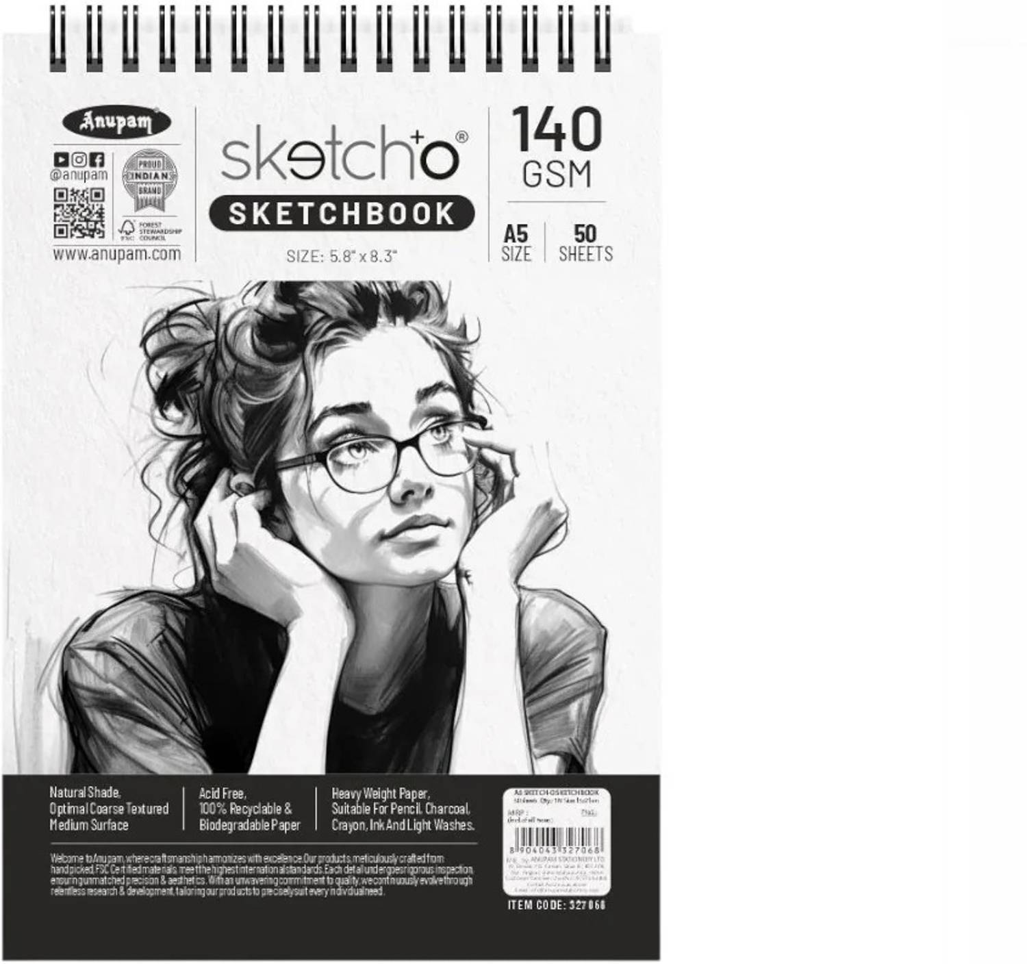 ATRANGI STORE Sketcho Sketchbook - 140 GSM Cartridge Paper - Wire-O Binding A5 Sketch Pad
