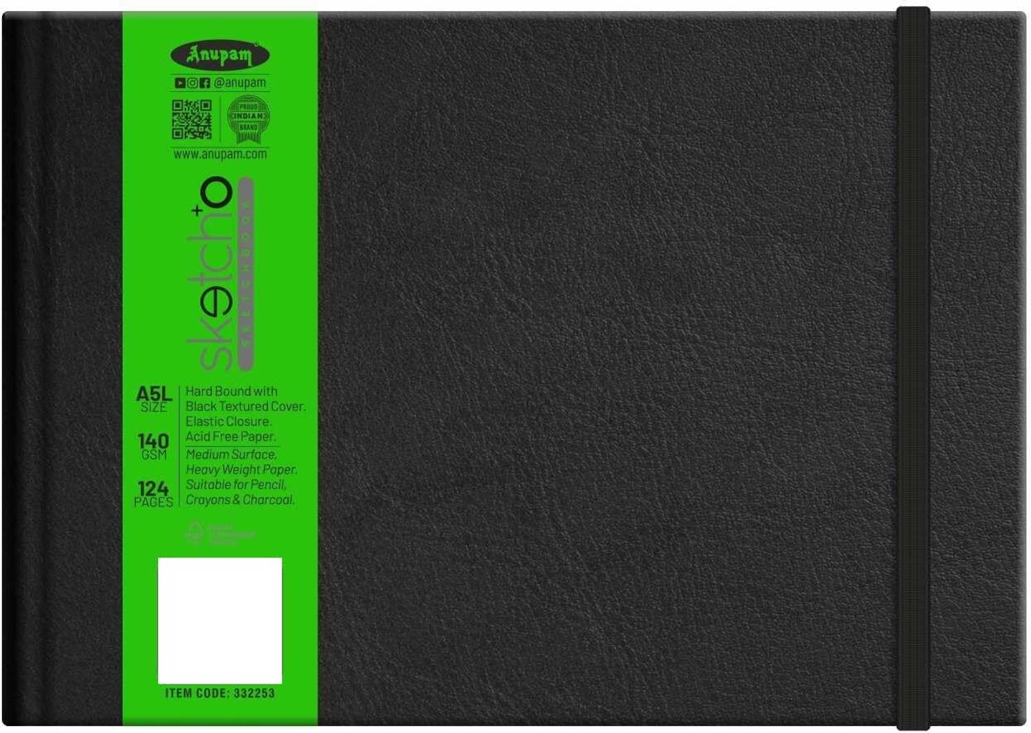 ANUPAM SketchO Sketchbook Hardbound Elastic Closure Landscape A5 Size, 140 GSM Sketch Pad