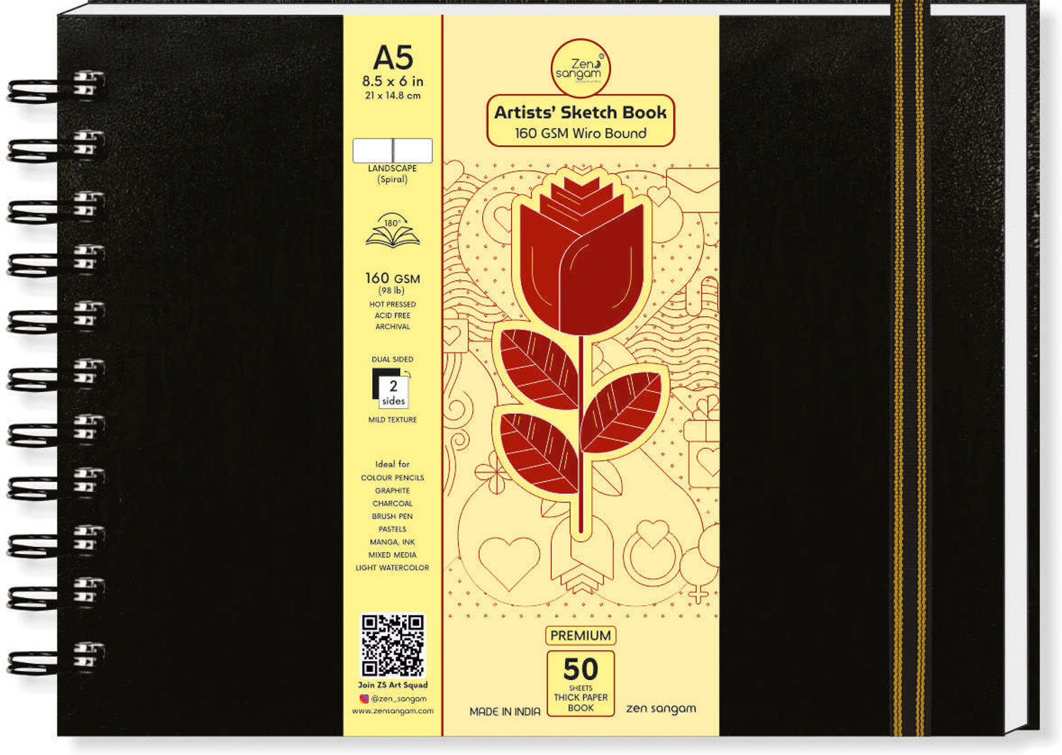 Image of Zen Sangam Express your Mind A5 Wiro Bound 160 GSM Sketchbook (100 Pages) Mandala| Artist Drawing Book Sketch Pad
