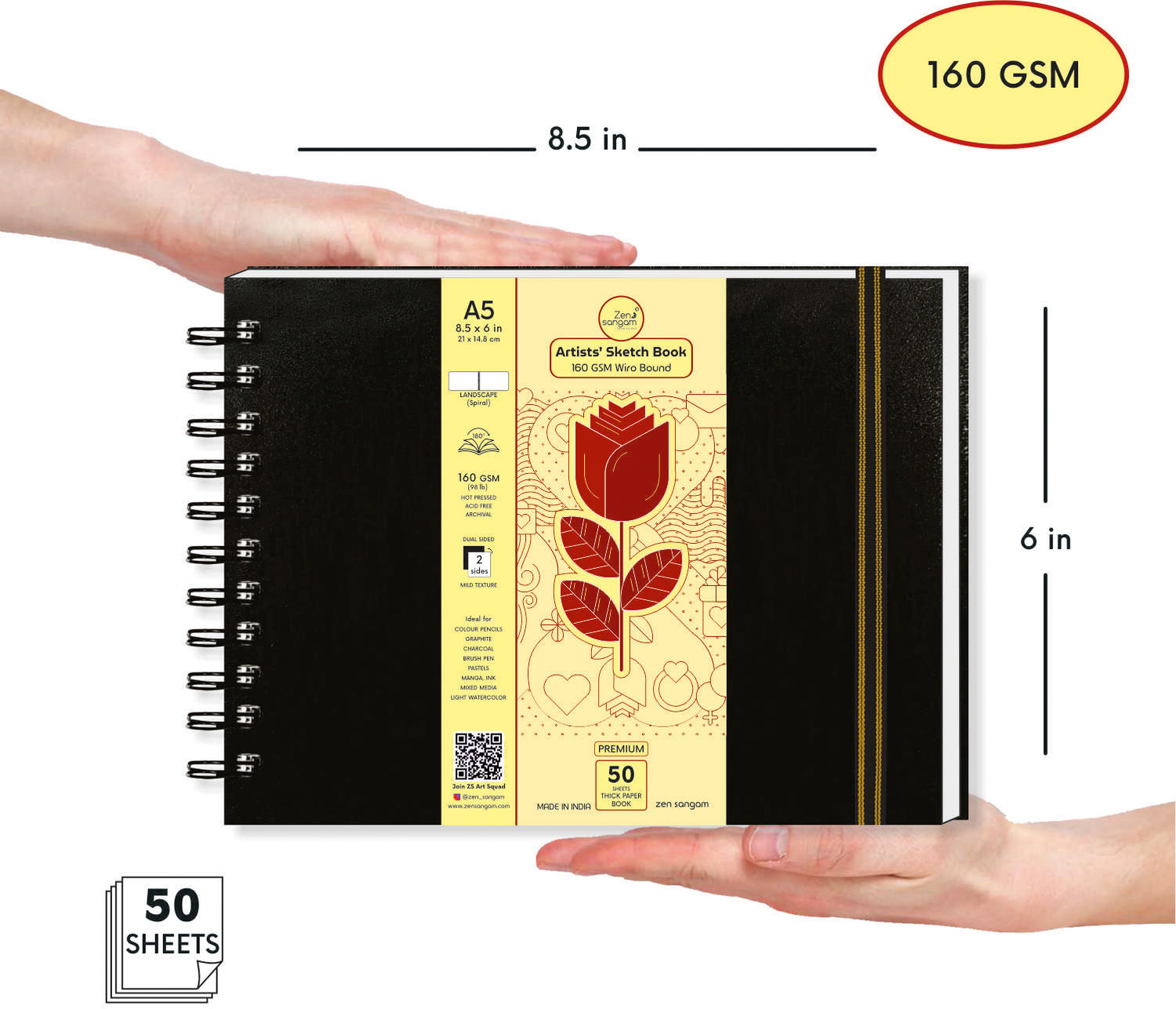 Image of Zen Sangam Express your Mind A5 Wiro Bound 160 GSM Sketchbook (100 Pages) Mandala| Artist Drawing Book Sketch Pad