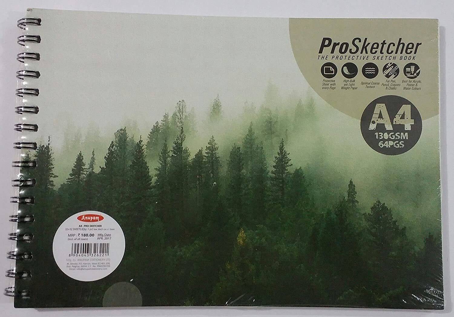 ANUPAM Pro Sketcher Drawing Book with Butter Paper Pages A4 Spiral-Bound Sketchbook Sketch Pad