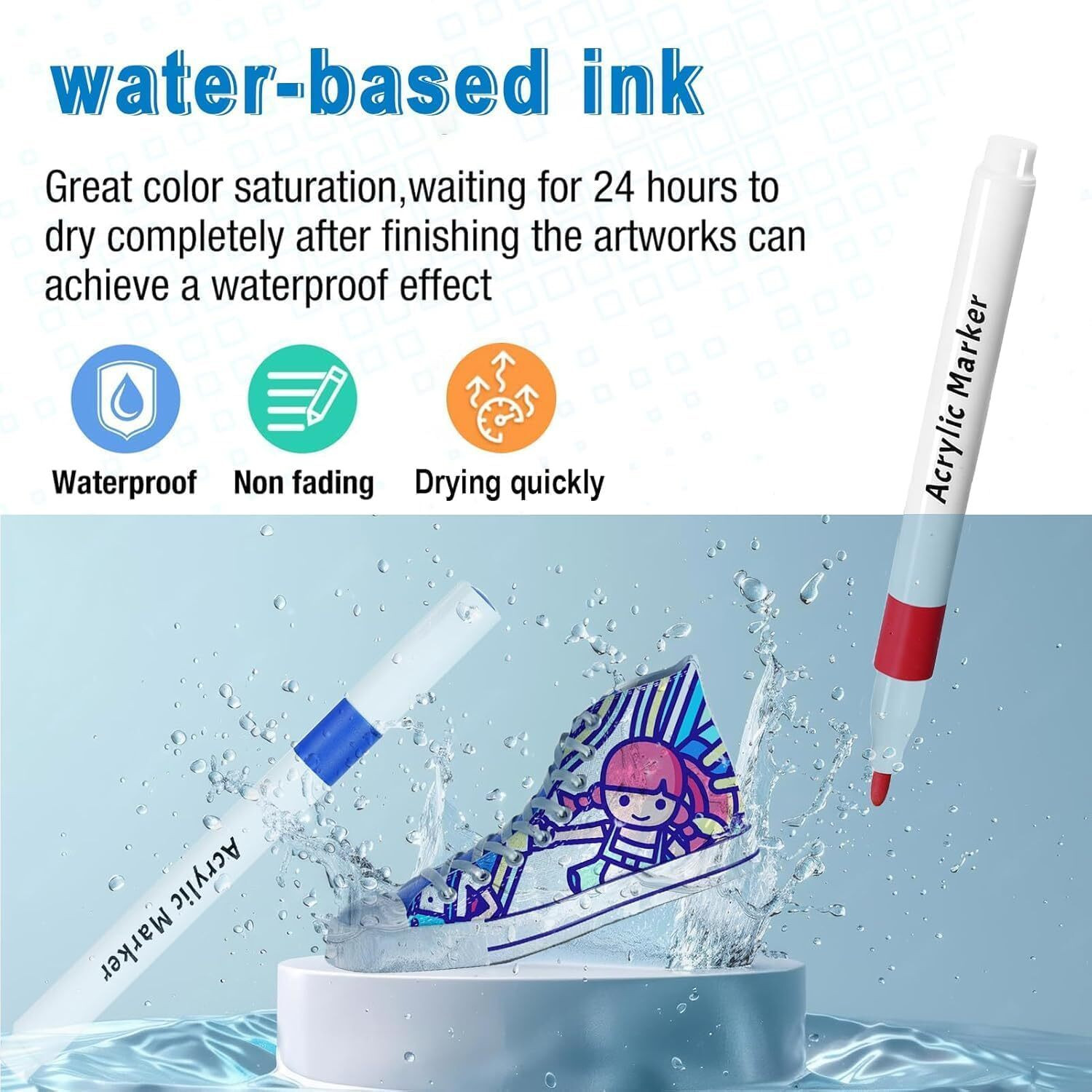 Image of koccido 12 Pcs Acrylic Paint Marker Pens for Rock Painting, Glass, Wood, Fabric DIY Crafts, Drawing & Sketching - Quick Dry, Non-Toxic, Water-Based Ink Nib Sketch Pens